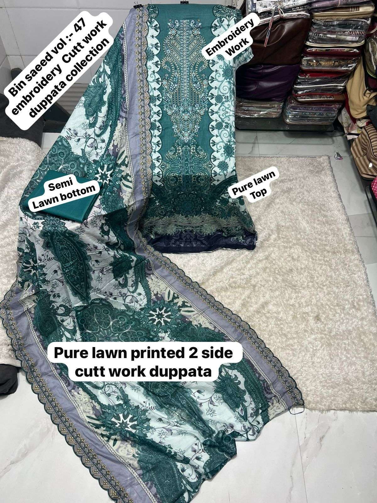 SAPPHIRE BIN SAEED VOL 47 LAWN COTTON DESIGNER WORK PAKISTANI SALWAR KAMEEZ 