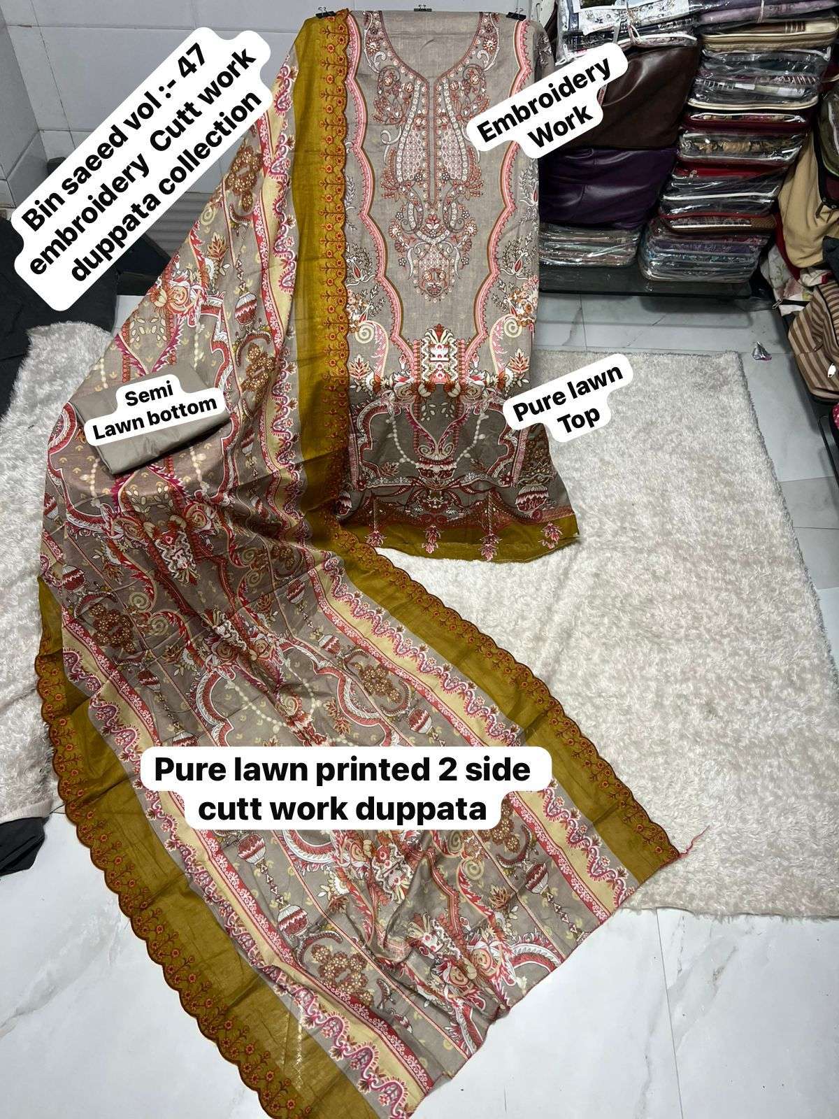 SAPPHIRE BIN SAEED VOL 47 LAWN COTTON DESIGNER WORK PAKISTANI SALWAR KAMEEZ 