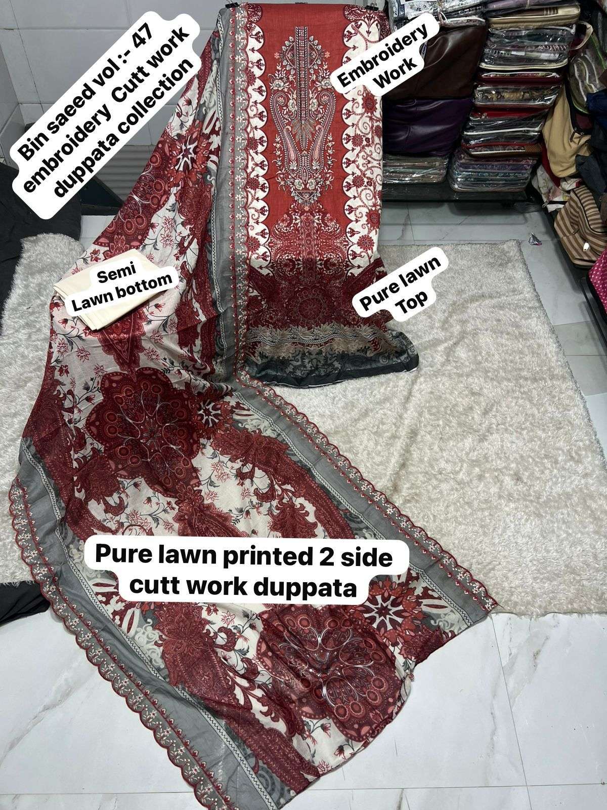 SAPPHIRE BIN SAEED VOL 47 LAWN COTTON DESIGNER WORK PAKISTANI SALWAR KAMEEZ 