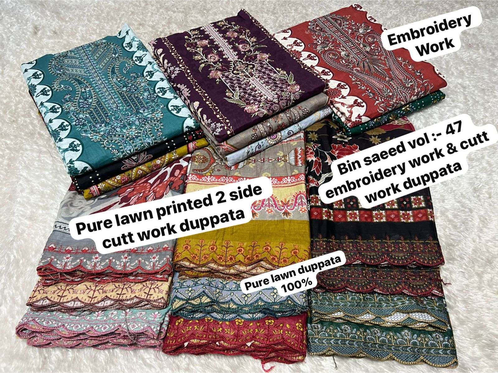 SAPPHIRE BIN SAEED VOL 47 LAWN COTTON DESIGNER WORK PAKISTANI SALWAR KAMEEZ 
