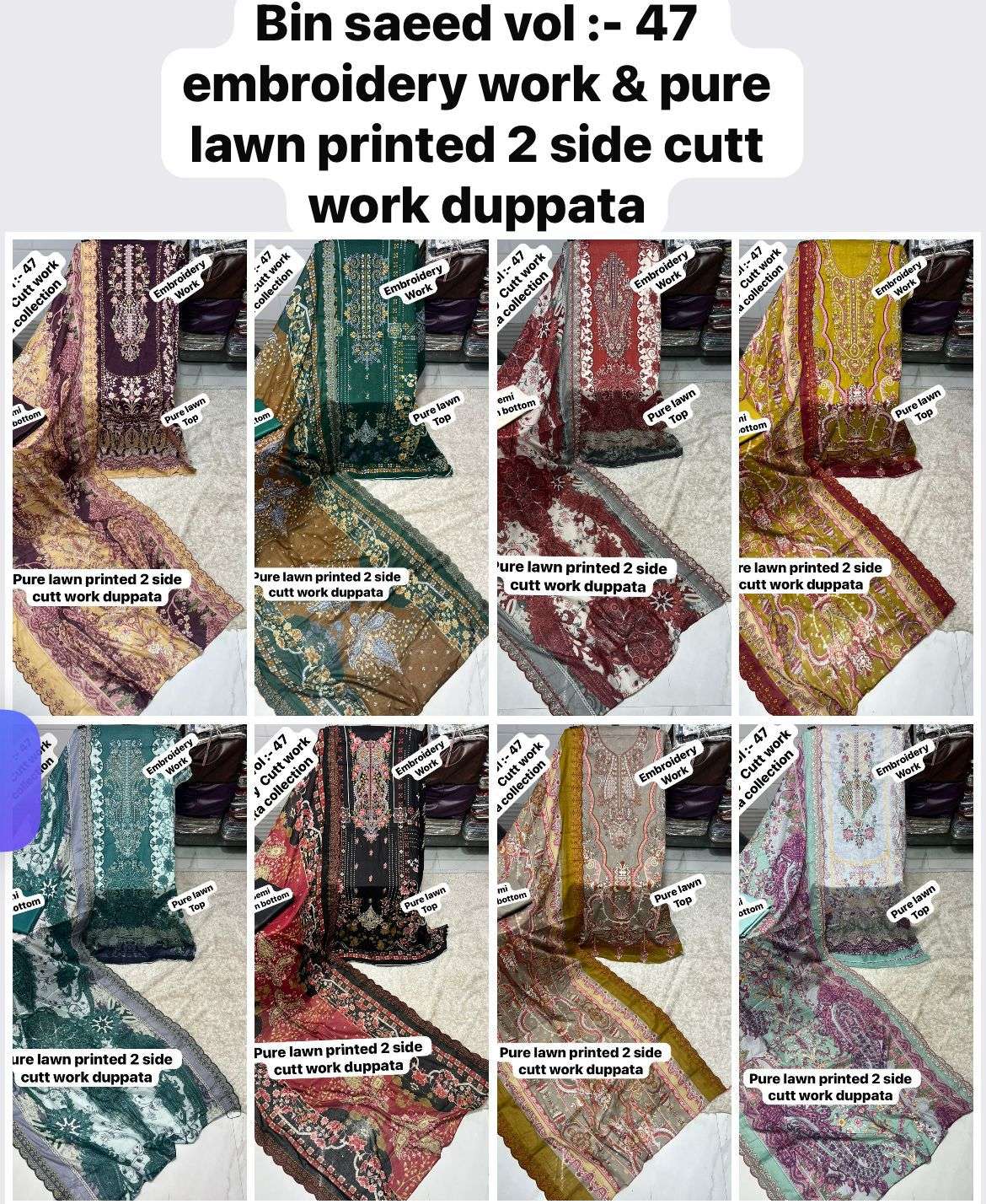 SAPPHIRE BIN SAEED VOL 47 LAWN COTTON DESIGNER WORK PAKISTANI SALWAR KAMEEZ 