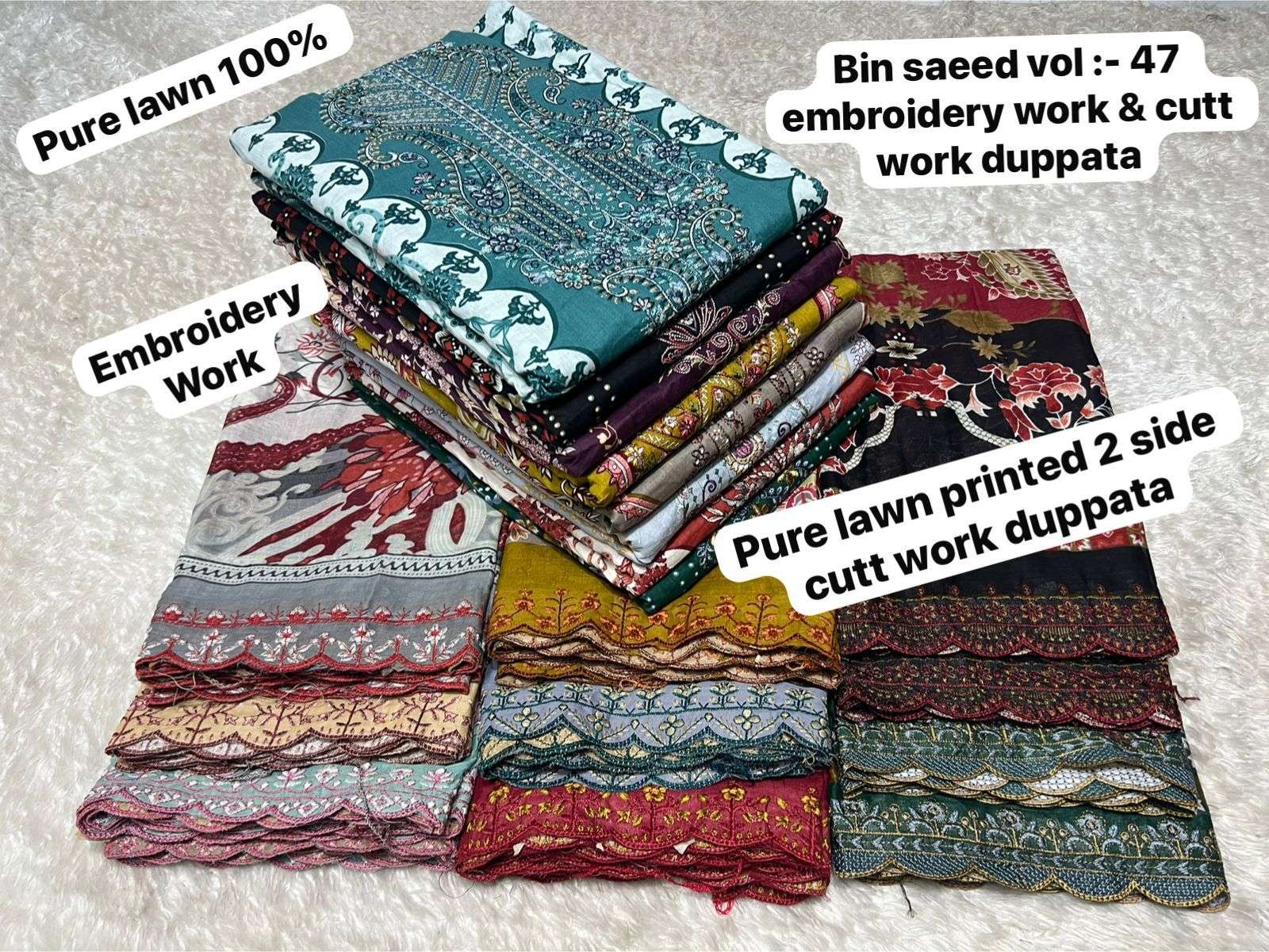 SAPPHIRE BIN SAEED VOL 47 LAWN COTTON DESIGNER WORK PAKISTANI SALWAR KAMEEZ 