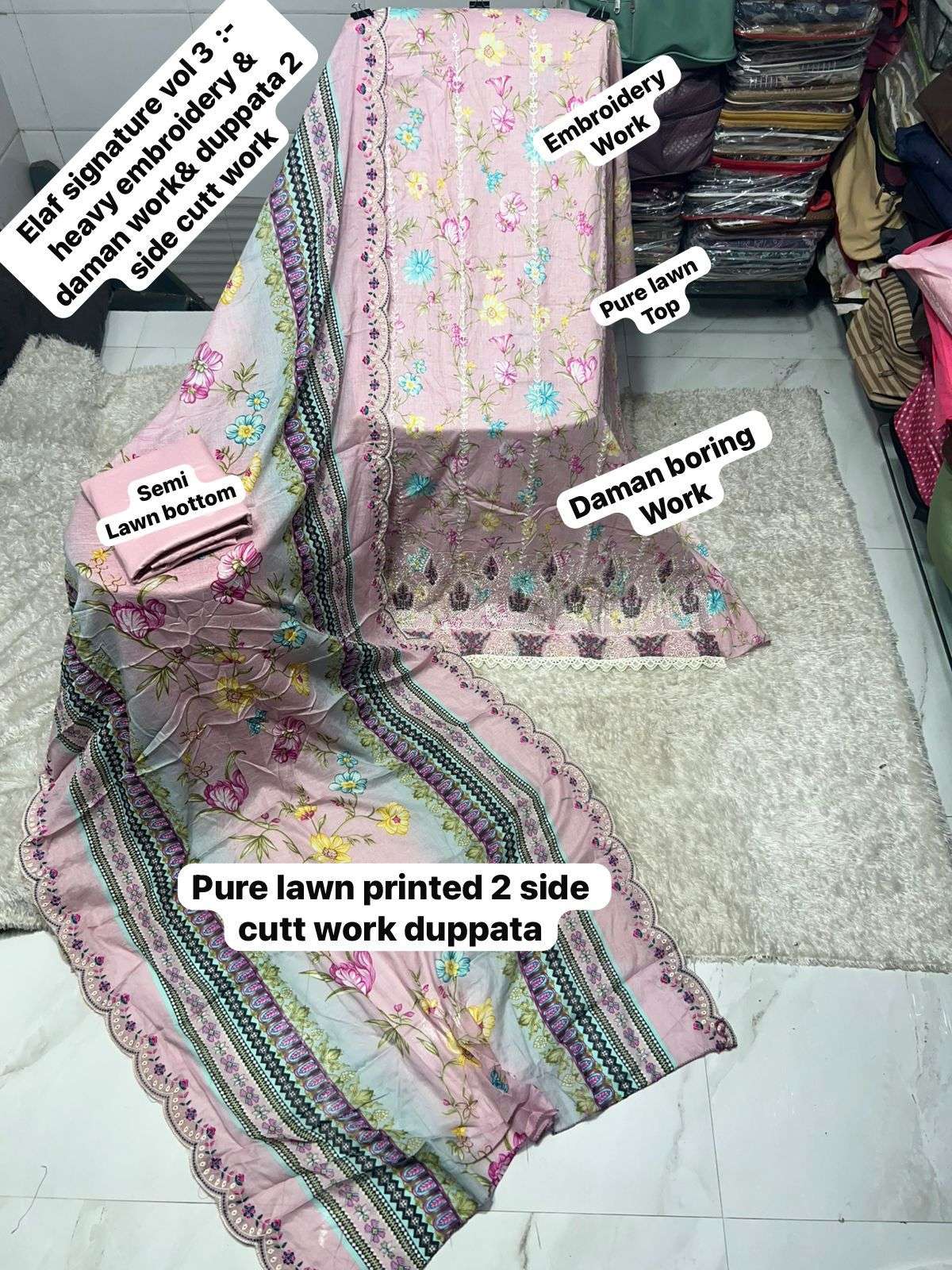 SAPPHIRE ELAF SIGNATURE VOL 3 LAWN COTTON PRINTED WITH EMBROIDERY WORK SUIT