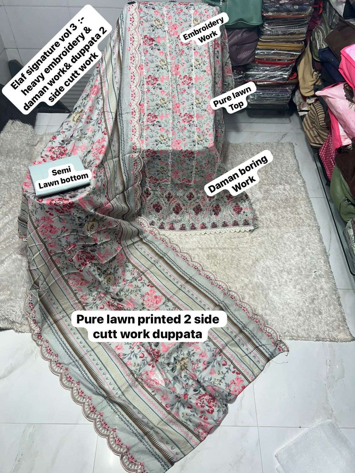 SAPPHIRE ELAF SIGNATURE VOL 3 LAWN COTTON PRINTED WITH EMBROIDERY WORK SUIT