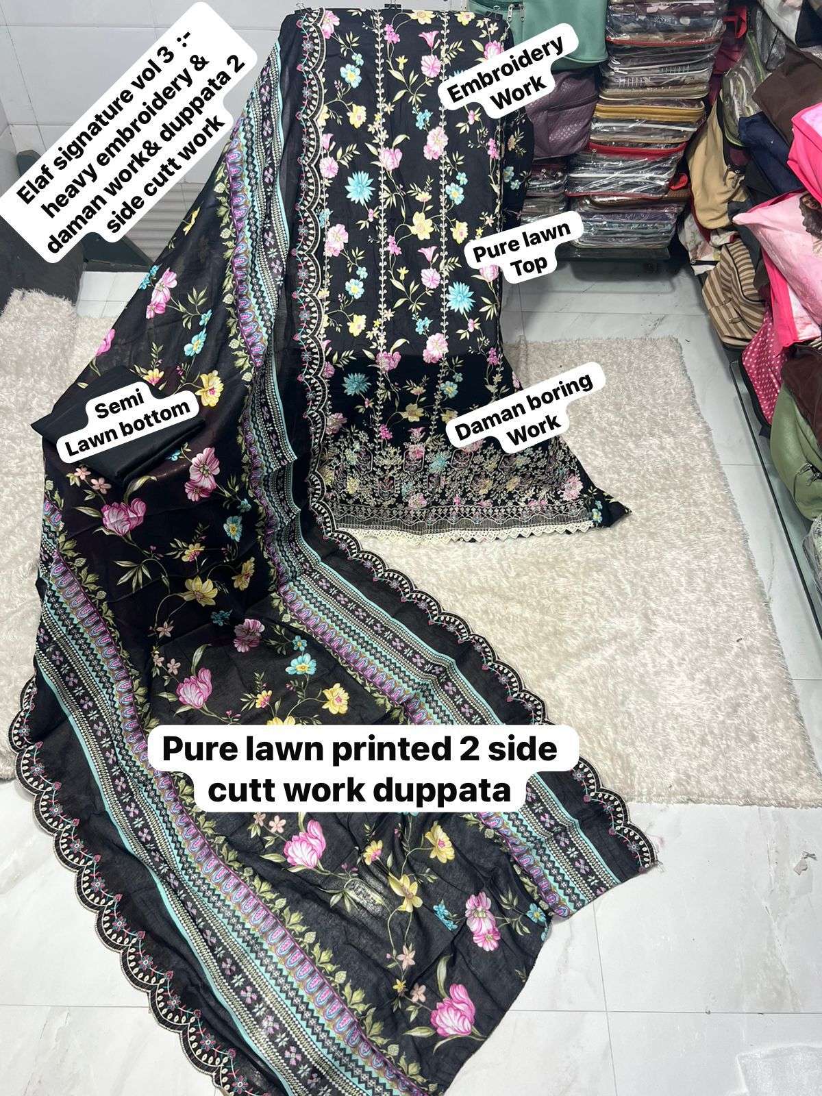 SAPPHIRE ELAF SIGNATURE VOL 3 LAWN COTTON PRINTED WITH EMBROIDERY WORK SUIT