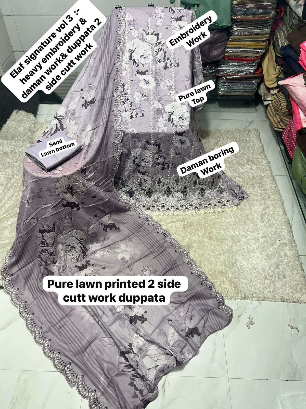 SAPPHIRE ELAF SIGNATURE VOL 3 LAWN COTTON PRINTED WITH EMBROIDERY WORK SUIT
