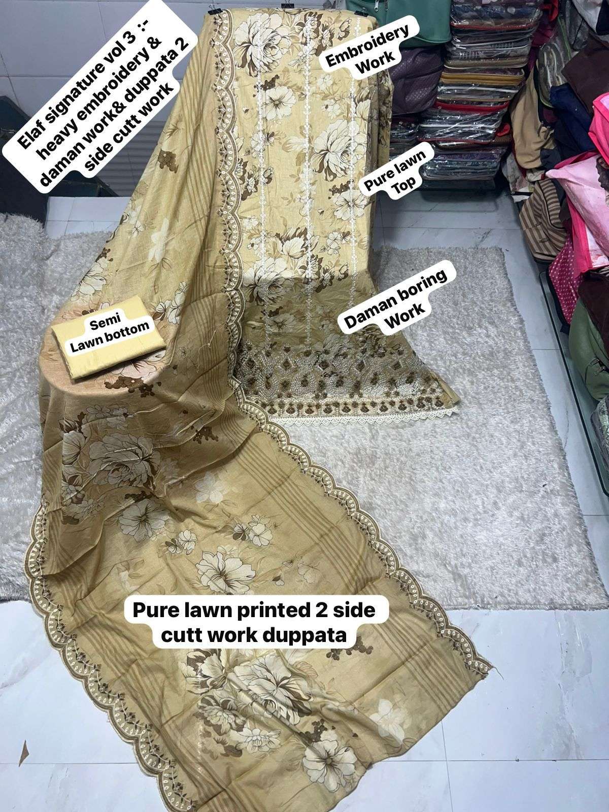 SAPPHIRE ELAF SIGNATURE VOL 3 LAWN COTTON PRINTED WITH EMBROIDERY WORK SUIT