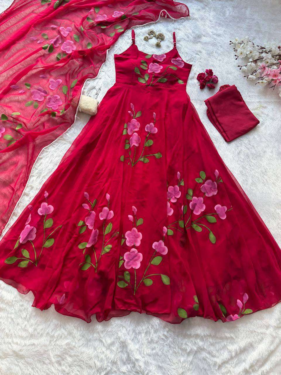 SC 339 GEORGETTE MODERN LOOK DESIGNER ANARKALI GOWN STYLE DRESS