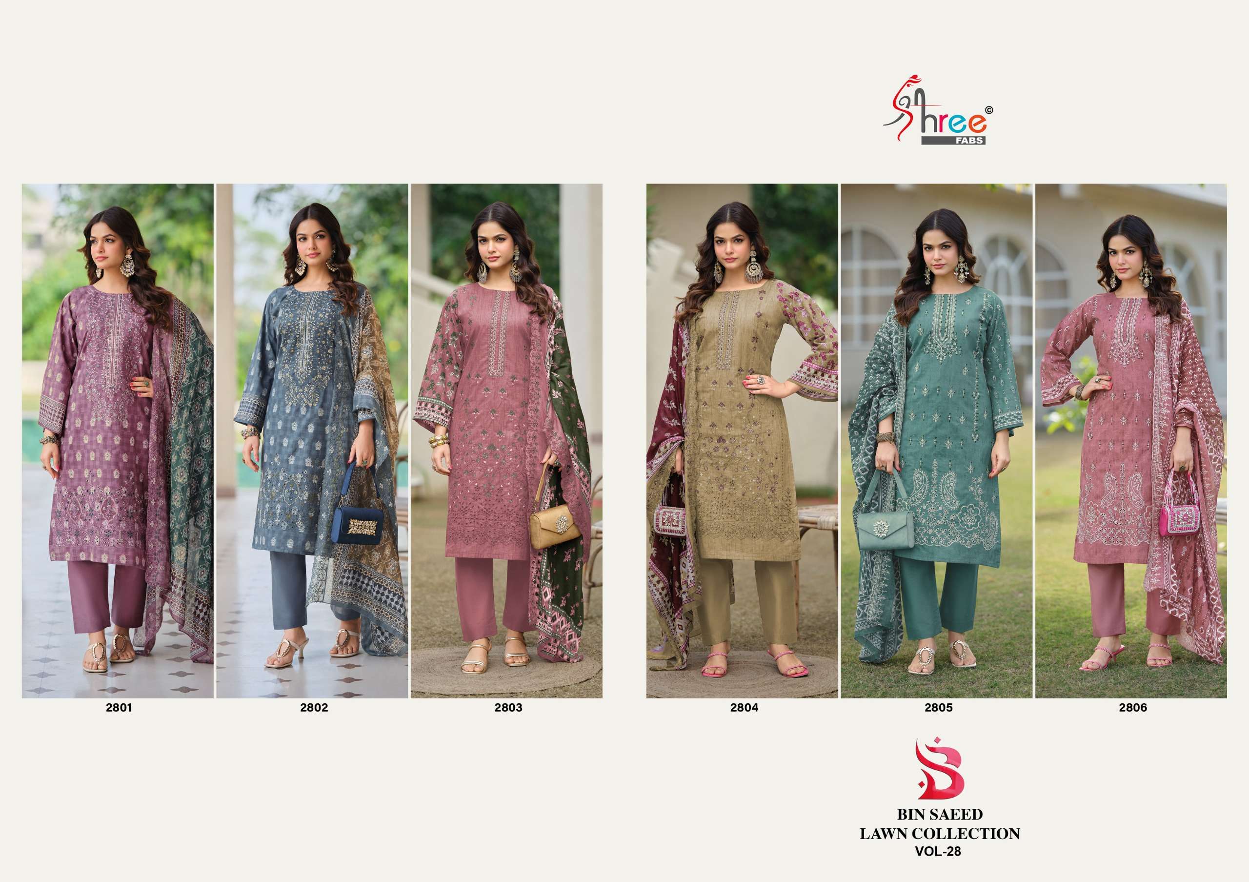 SHREE FABS BIN SAEED LAWN COLLECTION VOL 28 LAWN COTTON PRINT WITH EMBROIDERY WORK SUITS 