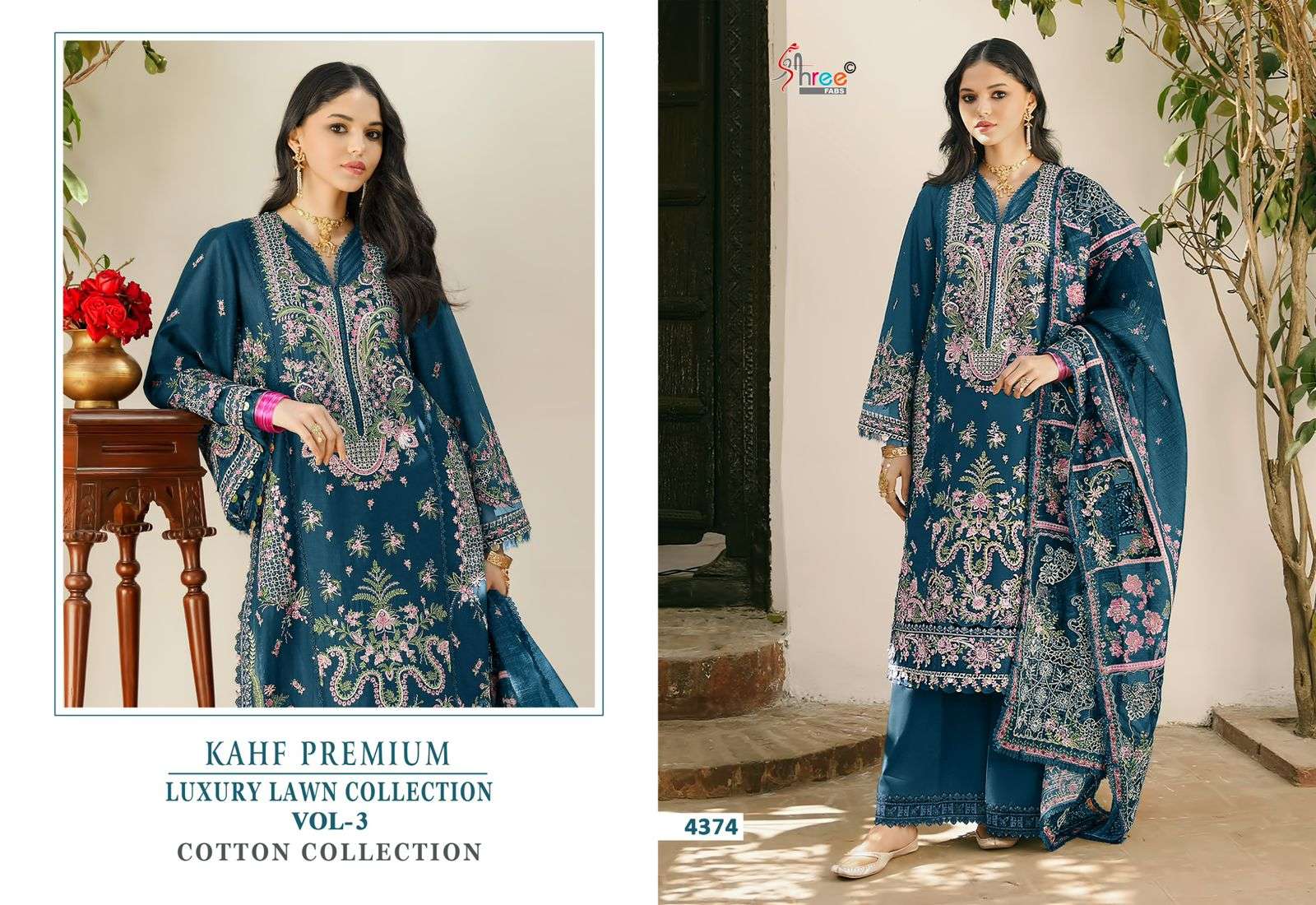 SHREE FABS KAHF PREMIUM EMBROIDERED COLLECTION VOL 3 COTTON EMBROIDERY DESIGNER SUIT