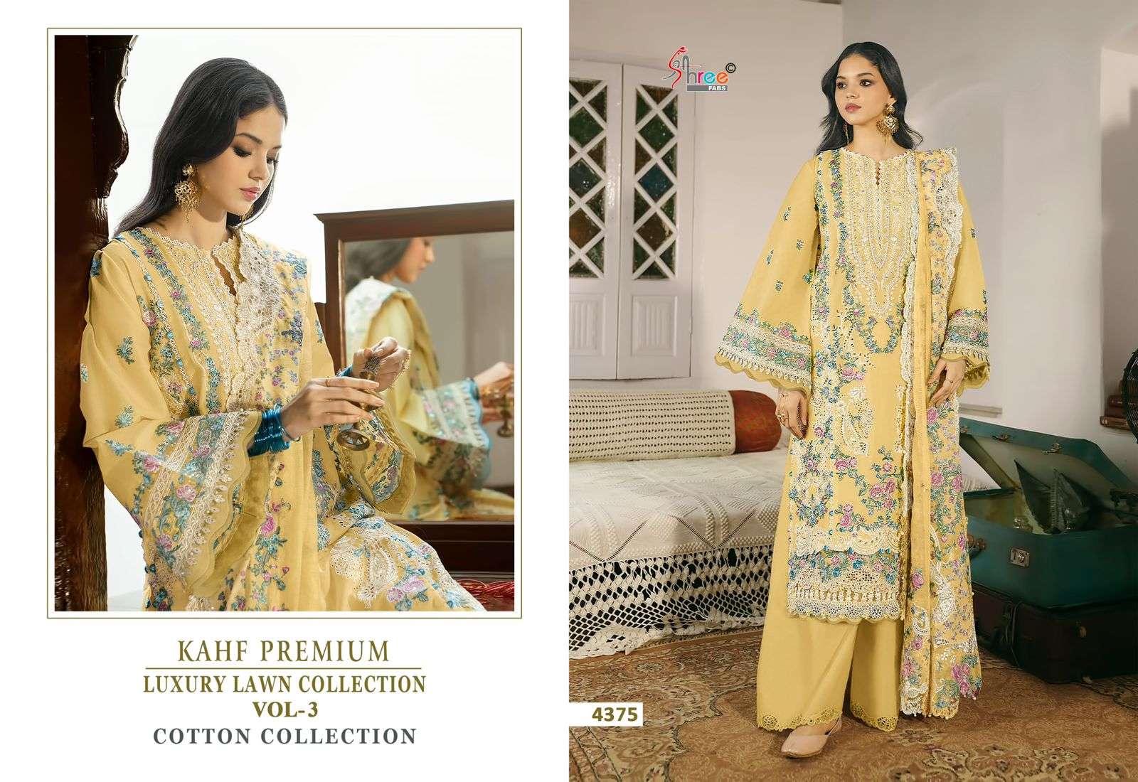 SHREE FABS KAHF PREMIUM EMBROIDERED COLLECTION VOL 3 COTTON EMBROIDERY DESIGNER SUIT