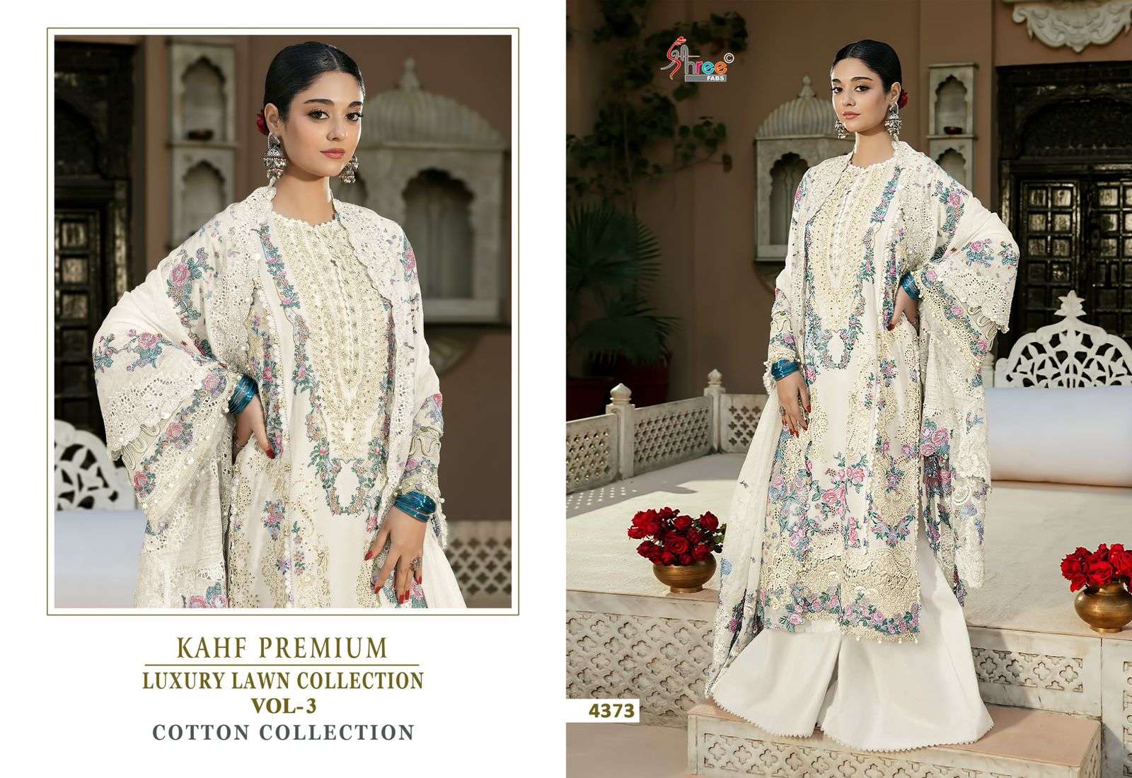 SHREE FABS KAHF PREMIUM EMBROIDERED COLLECTION VOL 3 COTTON EMBROIDERY DESIGNER SUIT