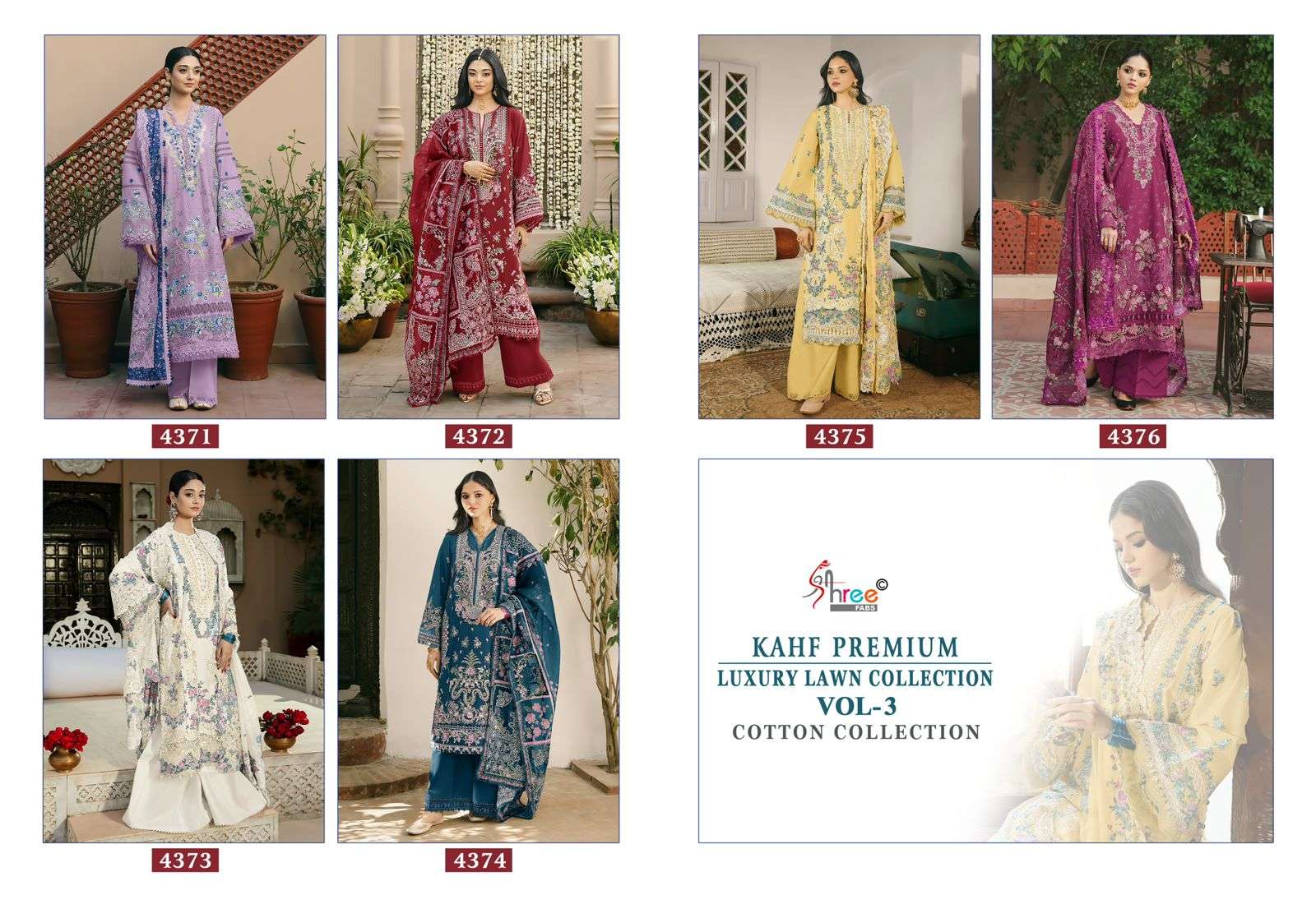 SHREE FABS KAHF PREMIUM EMBROIDERED COLLECTION VOL 3 COTTON EMBROIDERY DESIGNER SUIT