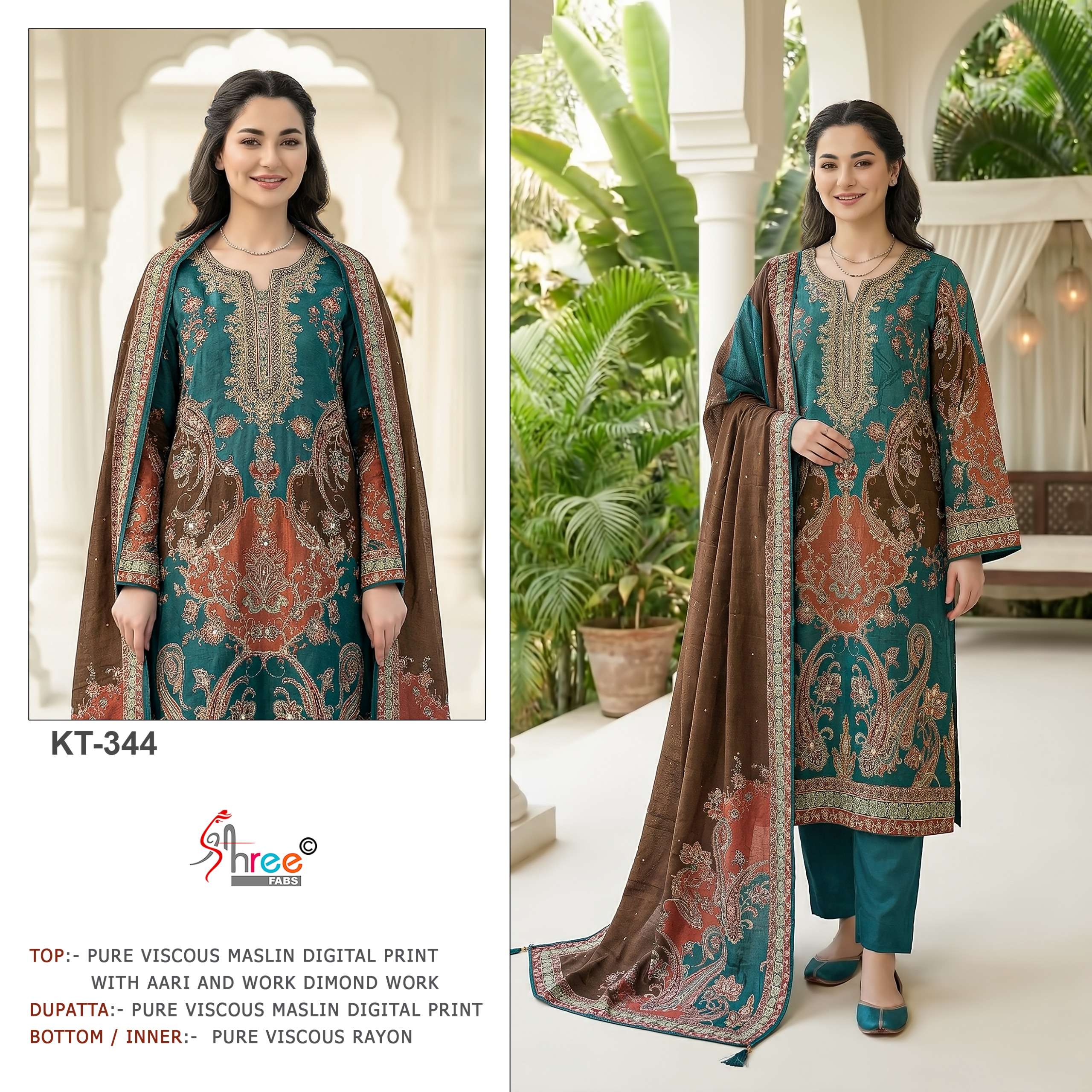 SHREE FABS KT 344 VISCOSE DIGITAL PRINT WITH AARI WORK DESIGNER SUIT