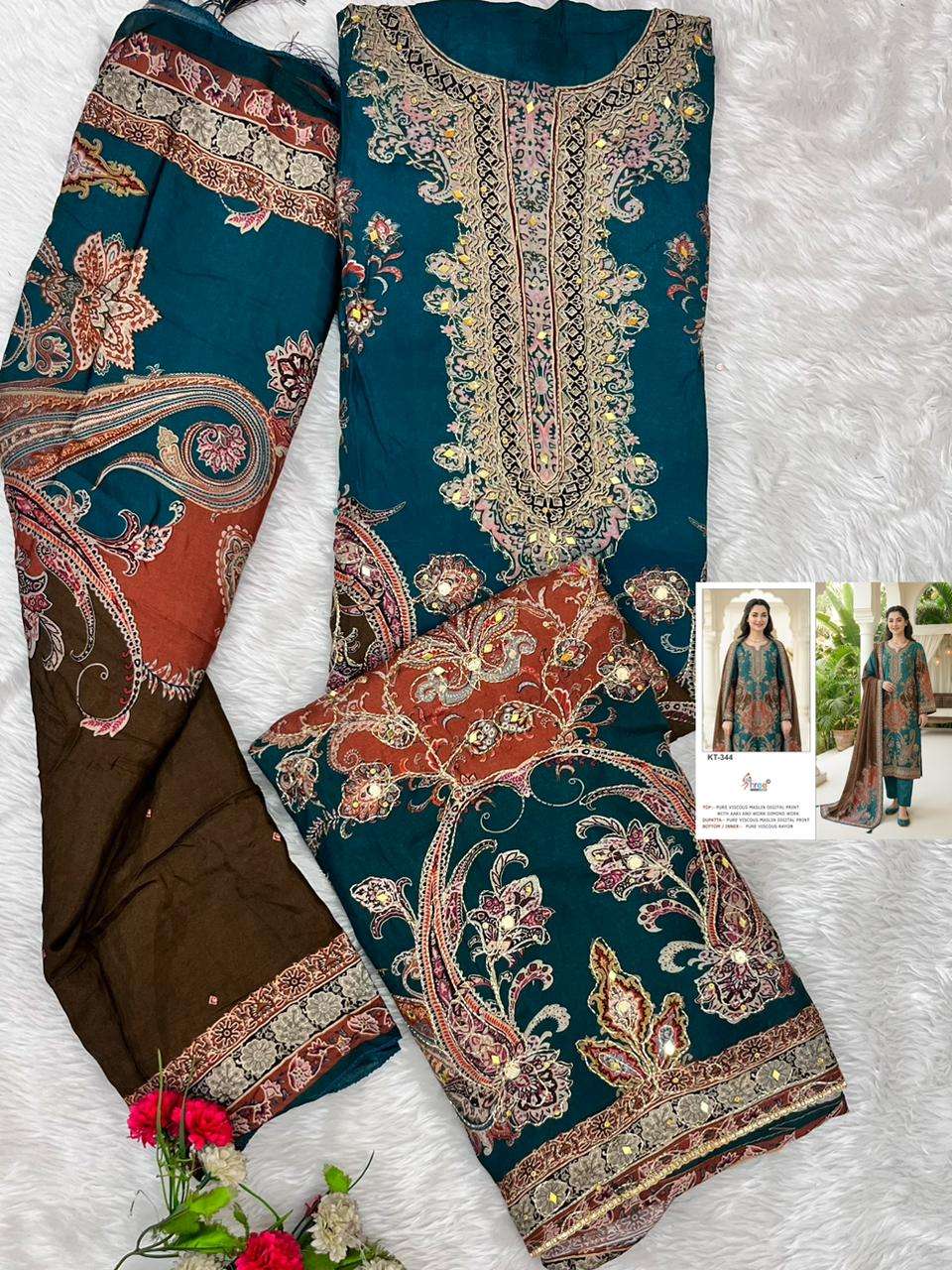 SHREE FABS KT 344 VISCOSE DIGITAL PRINT WITH AARI WORK DESIGNER SUIT