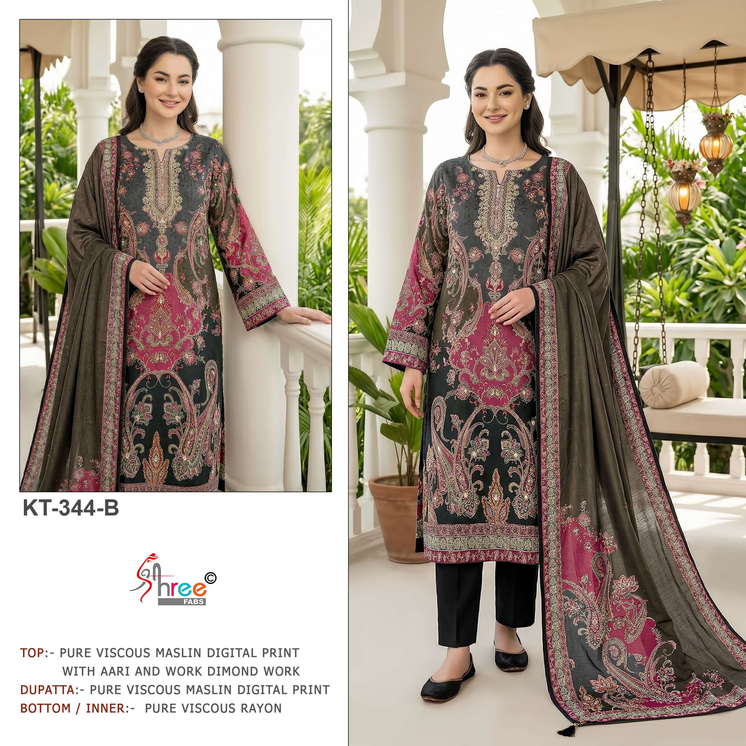 SHREE FABS KT 344 VISCOSE DIGITAL PRINT WITH AARI WORK DESIGNER SUIT
