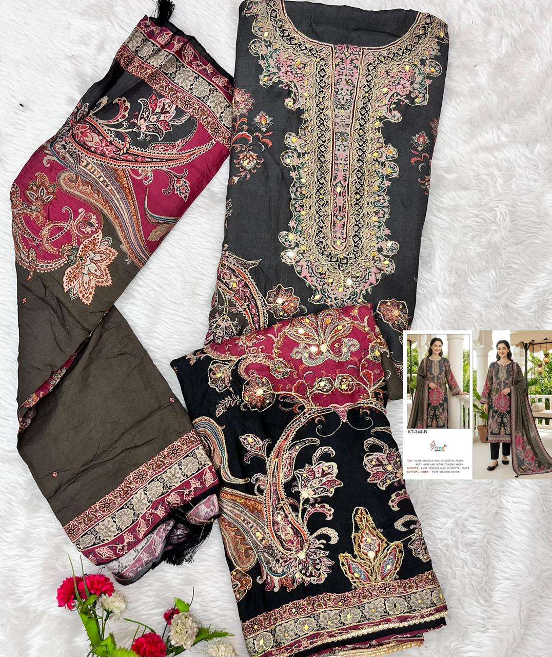 SHREE FABS KT 344 VISCOSE DIGITAL PRINT WITH AARI WORK DESIGNER SUIT