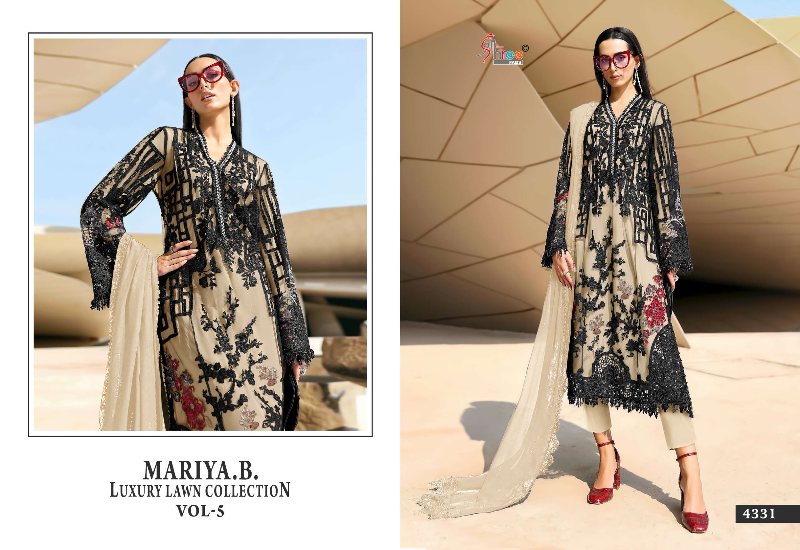 SHREE FABS MARIYA B LUXURY LAWN COLLECTION VOL 5 COTTON HEAVY DESIGNER WORK SUIT