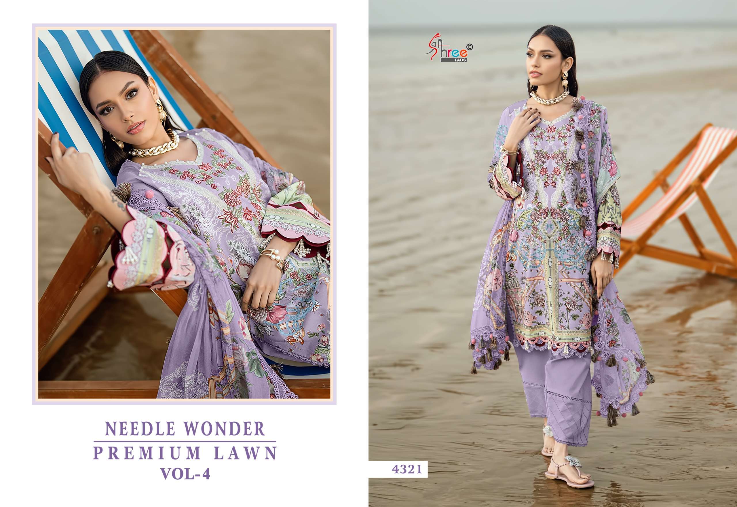 SHREE FABS NEEDLE WONDER LAWN VOL 4 COTTON PRINT WITH HEAVY EMBROIDERY DESIGNER WORK SUIT