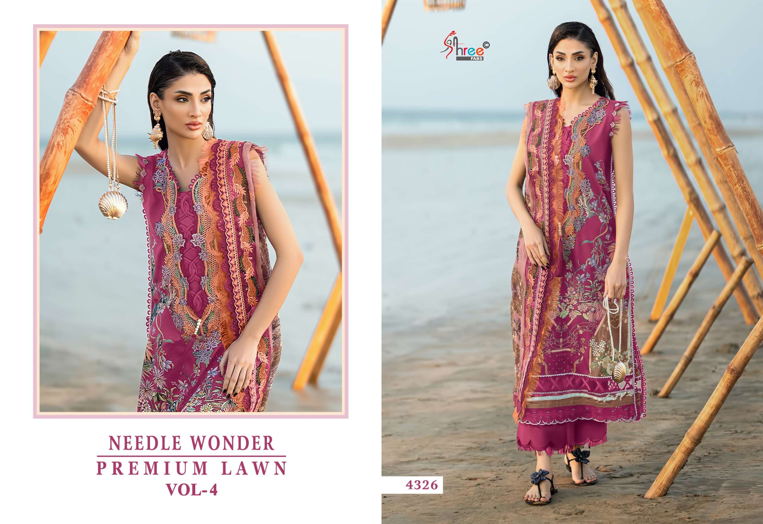 SHREE FABS NEEDLE WONDER LAWN VOL 4 COTTON PRINT WITH HEAVY EMBROIDERY DESIGNER WORK SUIT