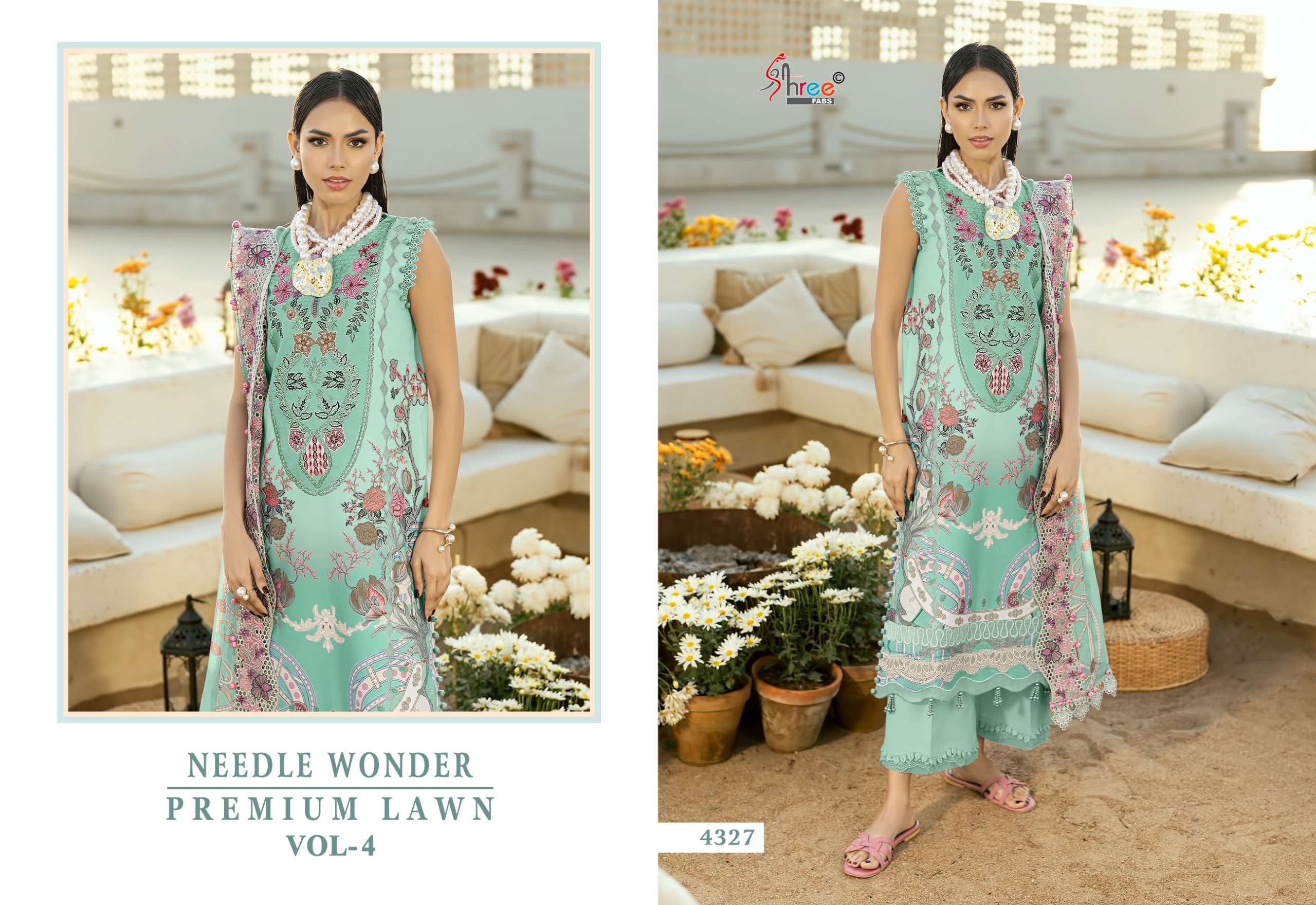 SHREE FABS NEEDLE WONDER LAWN VOL 4 COTTON PRINT WITH HEAVY EMBROIDERY DESIGNER WORK SUIT