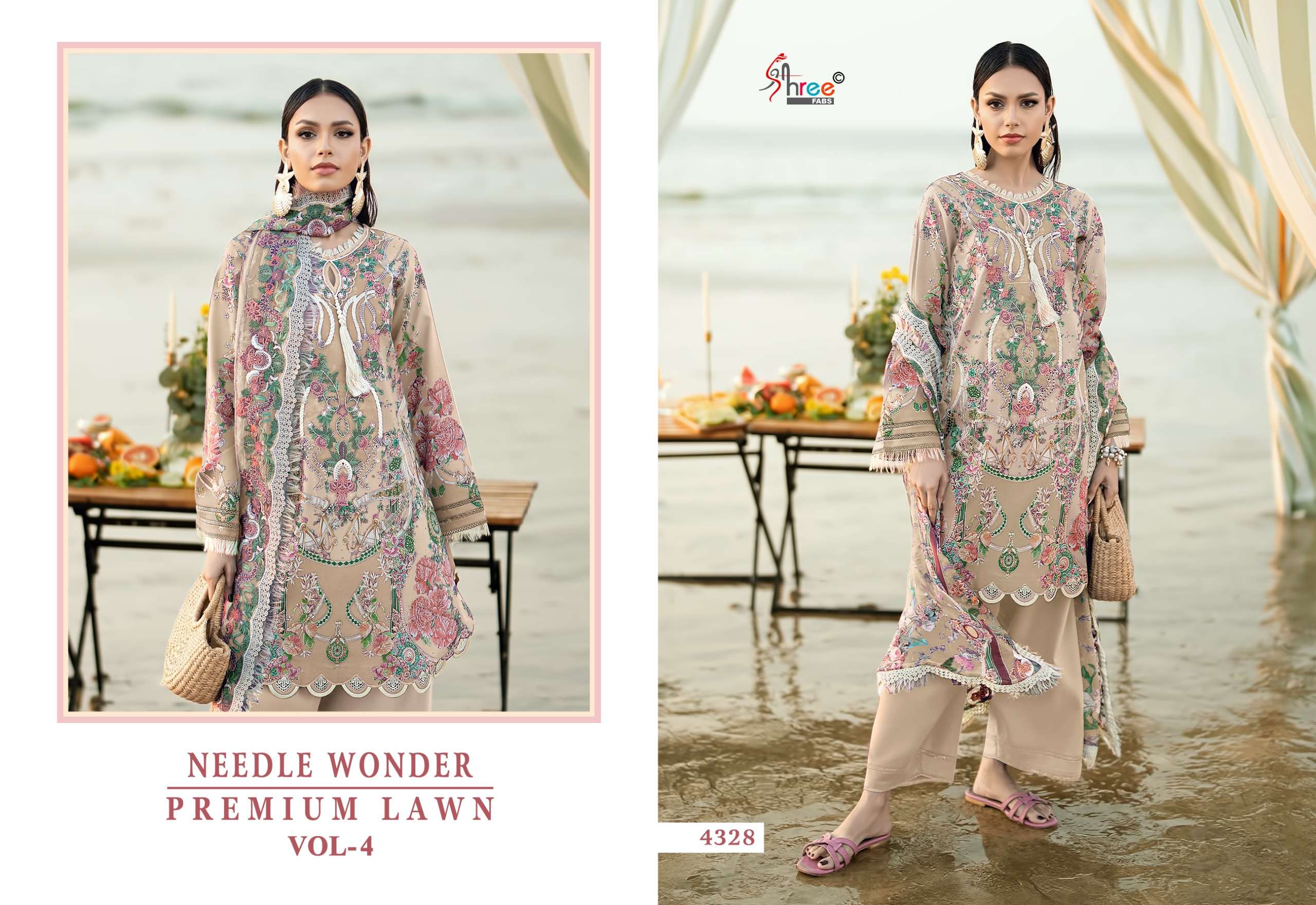 SHREE FABS NEEDLE WONDER LAWN VOL 4 COTTON PRINT WITH HEAVY EMBROIDERY DESIGNER WORK SUIT