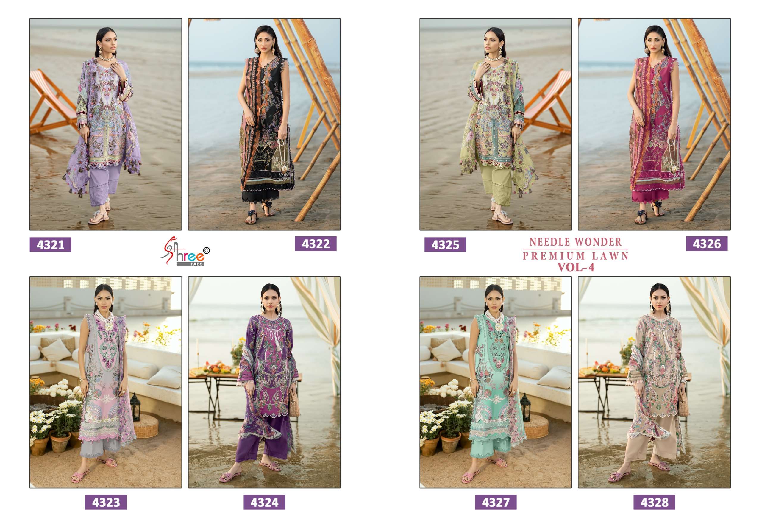 SHREE FABS NEEDLE WONDER LAWN VOL 4 COTTON PRINT WITH HEAVY EMBROIDERY DESIGNER WORK SUIT