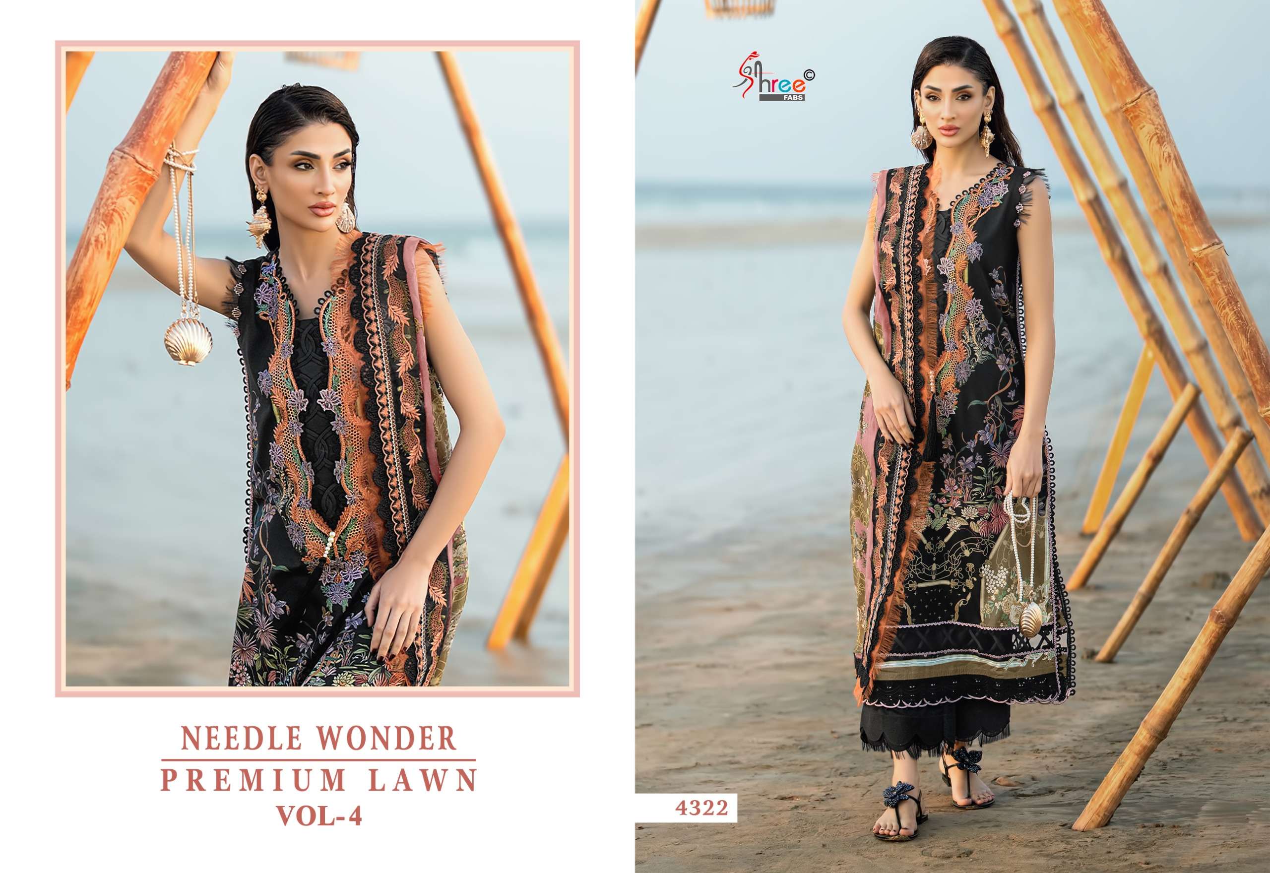 SHREE FABS NEEDLE WONDER LAWN VOL 4 COTTON PRINT WITH HEAVY EMBROIDERY DESIGNER WORK SUIT