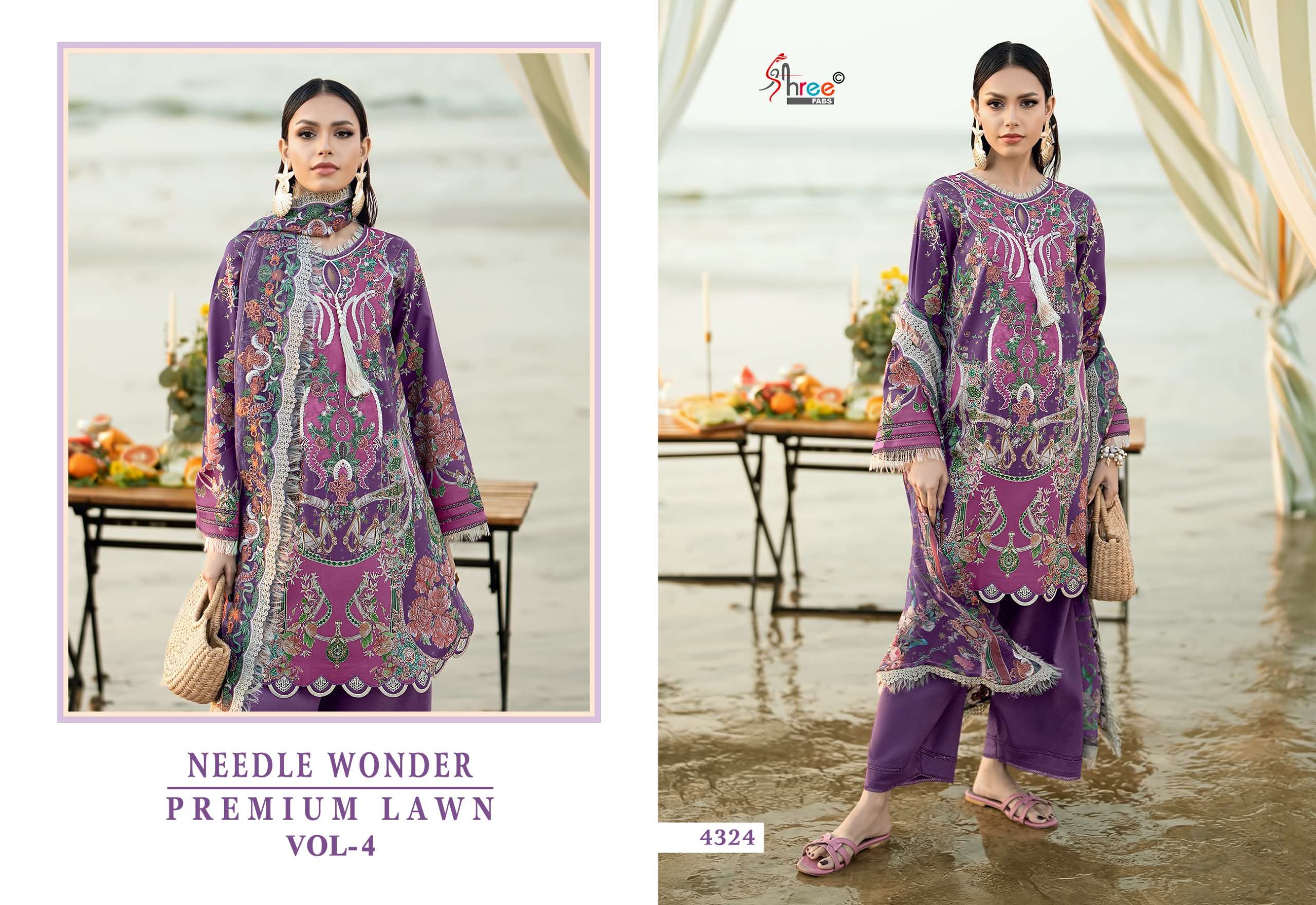 SHREE FABS NEEDLE WONDER LAWN VOL 4 COTTON PRINT WITH HEAVY EMBROIDERY DESIGNER WORK SUIT
