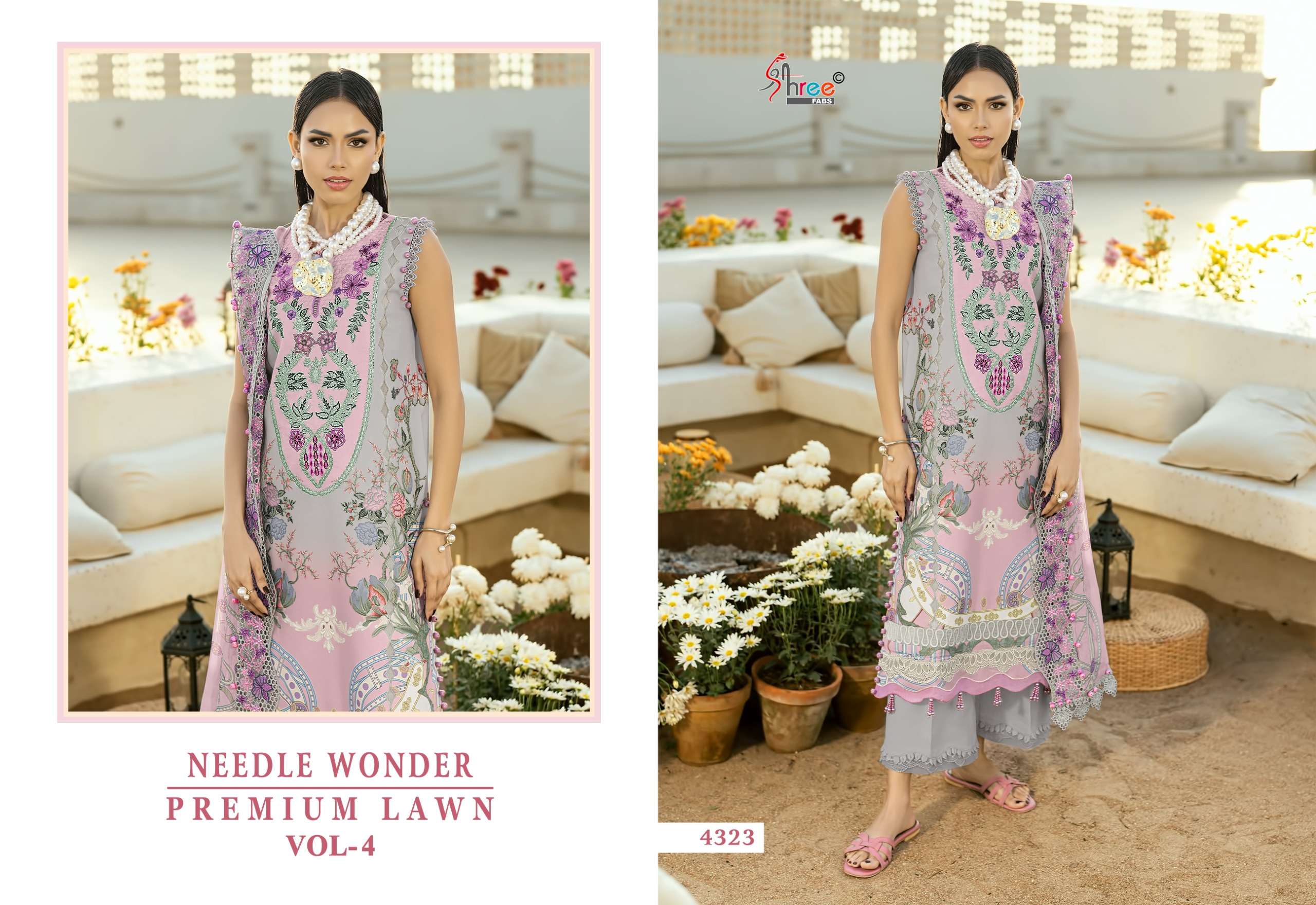 SHREE FABS NEEDLE WONDER LAWN VOL 4 COTTON PRINT WITH HEAVY EMBROIDERY DESIGNER WORK SUIT