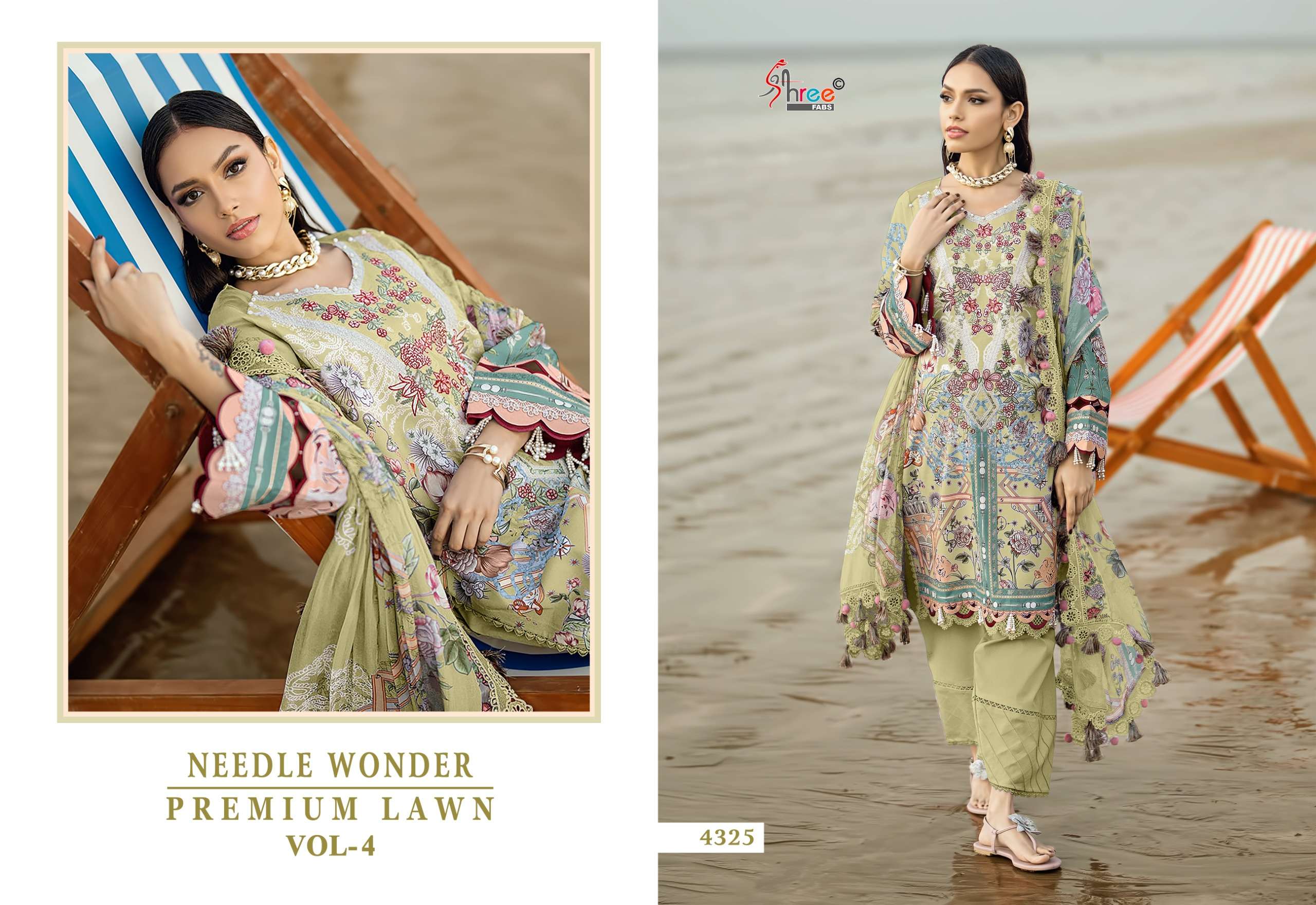SHREE FABS NEEDLE WONDER LAWN VOL 4 COTTON PRINT WITH HEAVY EMBROIDERY DESIGNER WORK SUIT