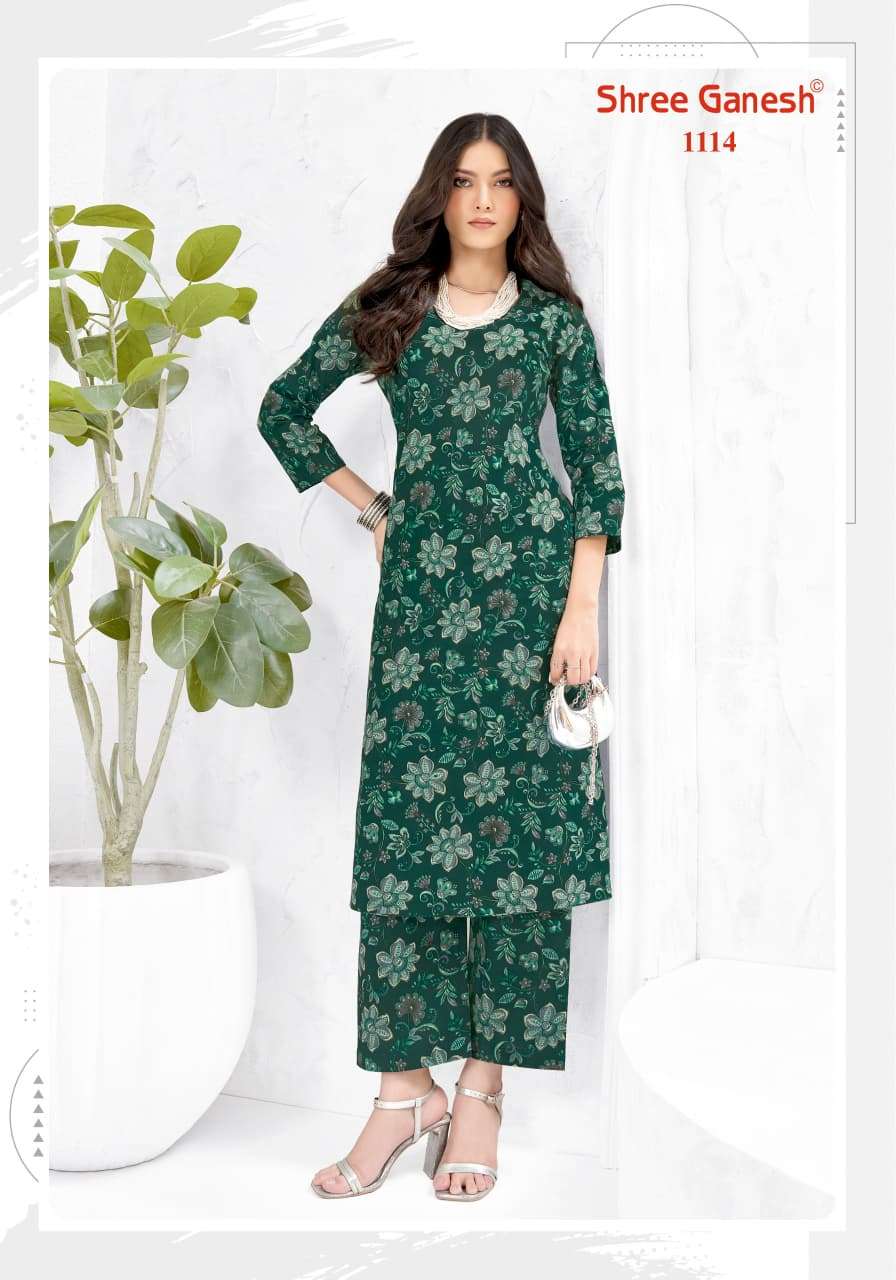 SHREE GANESH ANANYA VOL 1 COTTON PRINT FANCY A LINE STYLE KURTI WITH PANT PAIR 