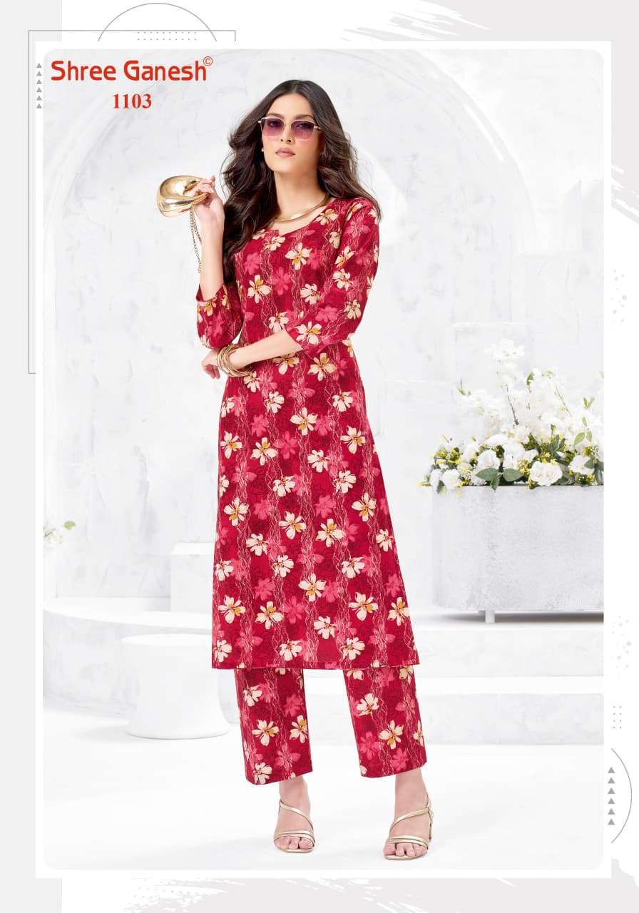 SHREE GANESH ANANYA VOL 1 COTTON PRINT FANCY A LINE STYLE KURTI WITH PANT PAIR 