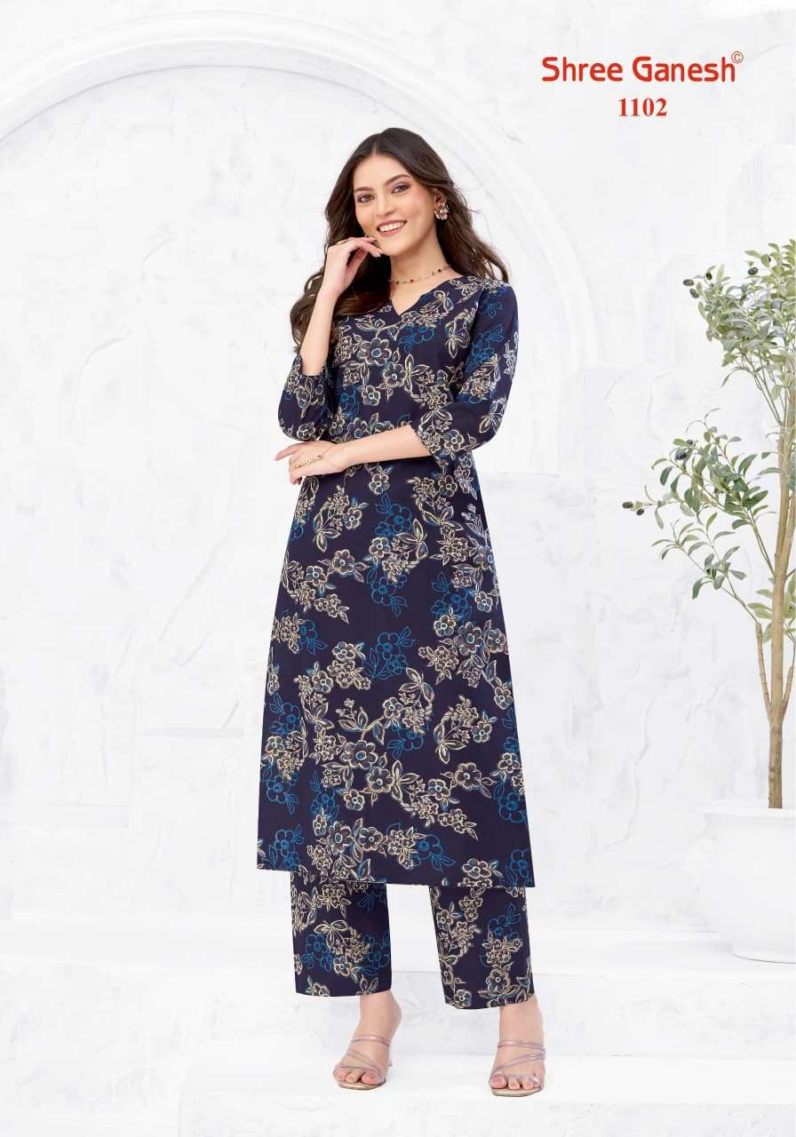 SHREE GANESH ANANYA VOL 1 COTTON PRINT FANCY A LINE STYLE KURTI WITH PANT PAIR 