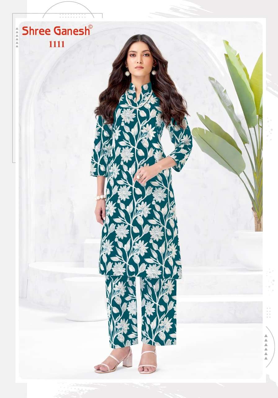SHREE GANESH ANANYA VOL 1 COTTON PRINT FANCY A LINE STYLE KURTI WITH PANT PAIR 