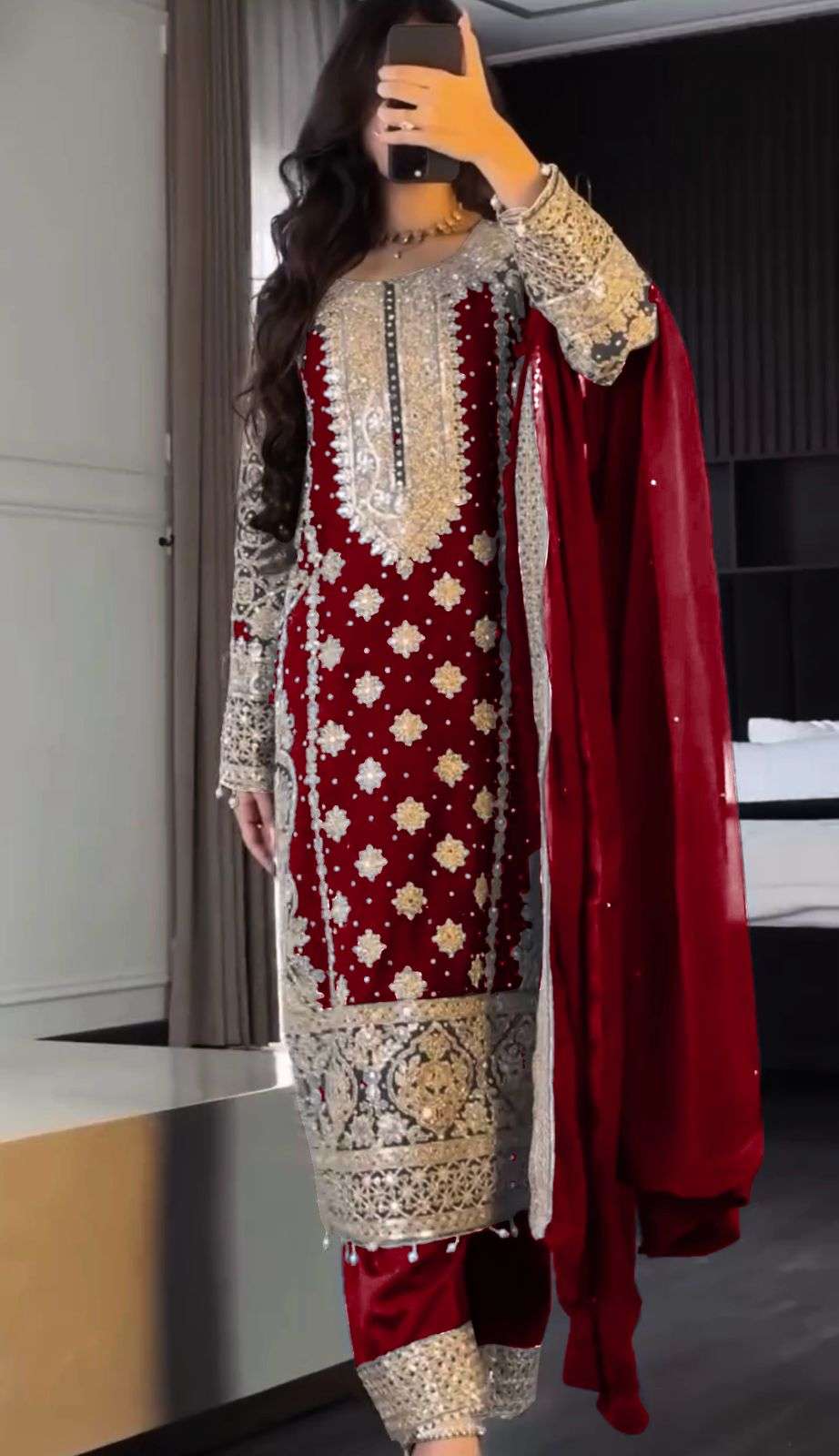 SR 1654 GEORGETTE HEAVY SEQUENCE EMBROIDERY DESIGNER WORK FESTIVE WEAR LADIES SUIT