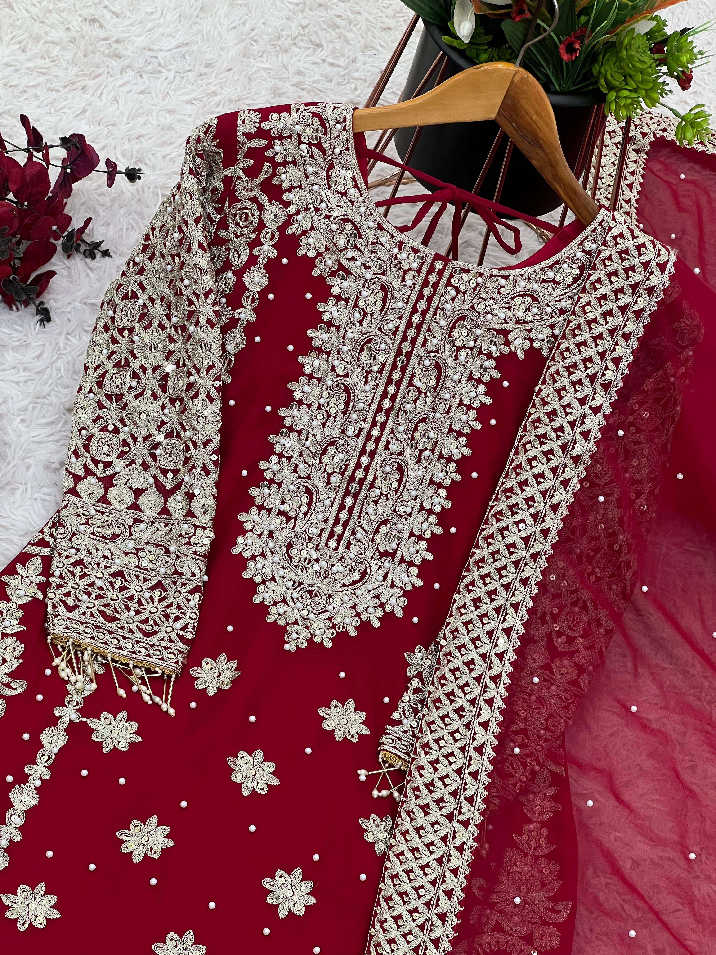 SR 1654 GEORGETTE HEAVY SEQUENCE EMBROIDERY DESIGNER WORK FESTIVE WEAR LADIES SUIT