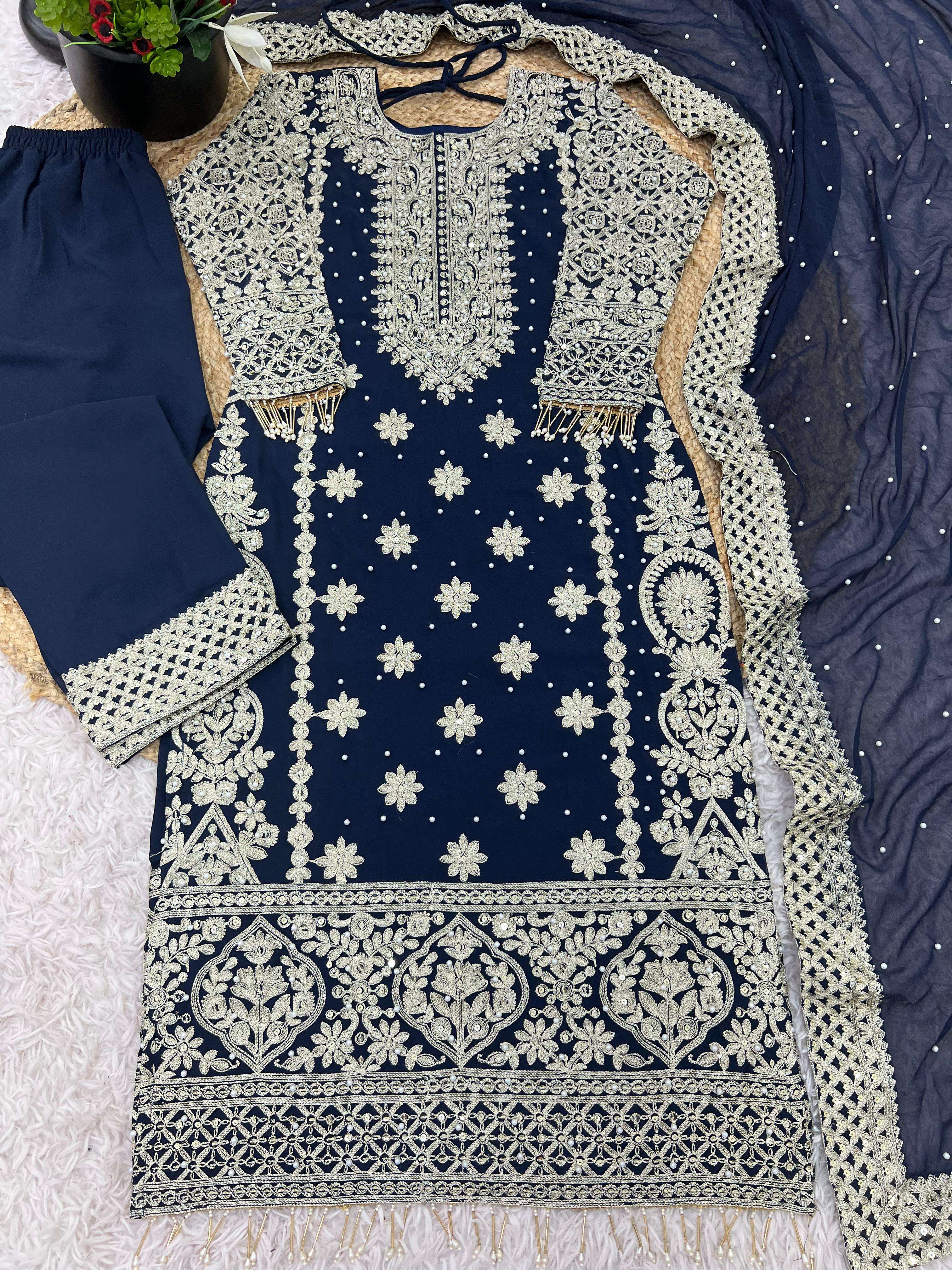 SR 1654 GEORGETTE HEAVY SEQUENCE EMBROIDERY DESIGNER WORK FESTIVE WEAR LADIES SUIT