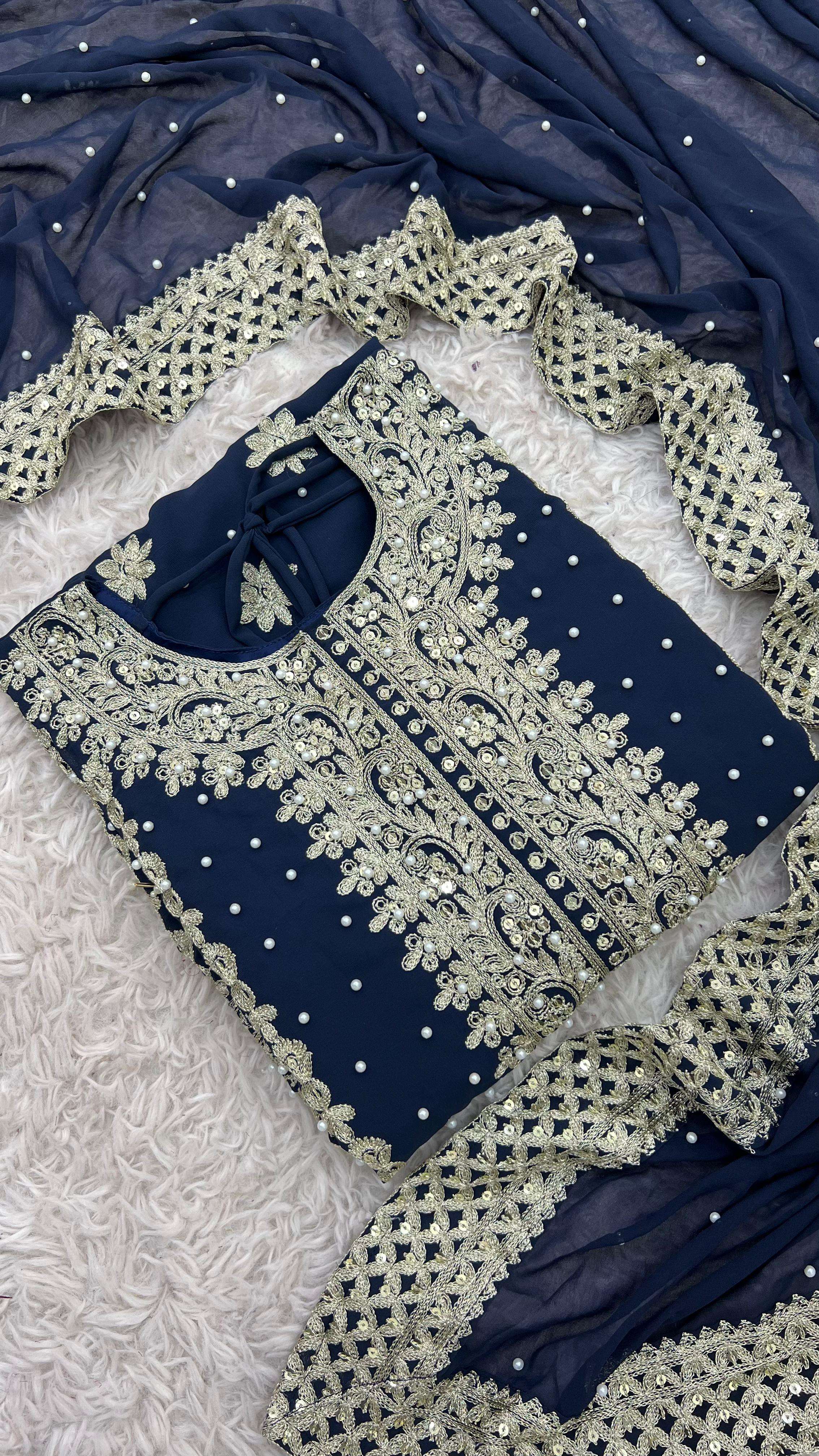 SR 1654 GEORGETTE HEAVY SEQUENCE EMBROIDERY DESIGNER WORK FESTIVE WEAR LADIES SUIT