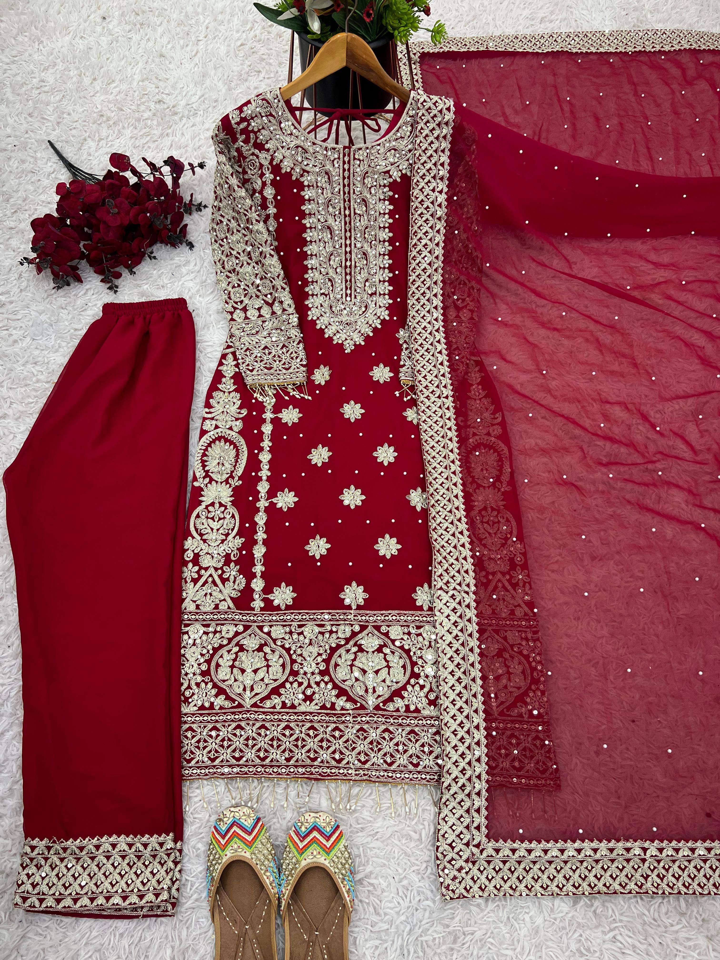 SR 1654 GEORGETTE HEAVY SEQUENCE EMBROIDERY DESIGNER WORK FESTIVE WEAR LADIES SUIT