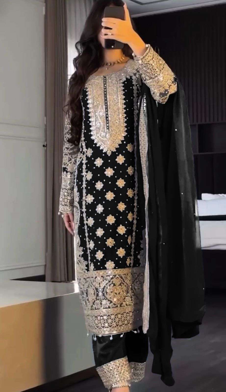 SR 1654 GEORGETTE HEAVY SEQUENCE EMBROIDERY DESIGNER WORK FESTIVE WEAR LADIES SUIT