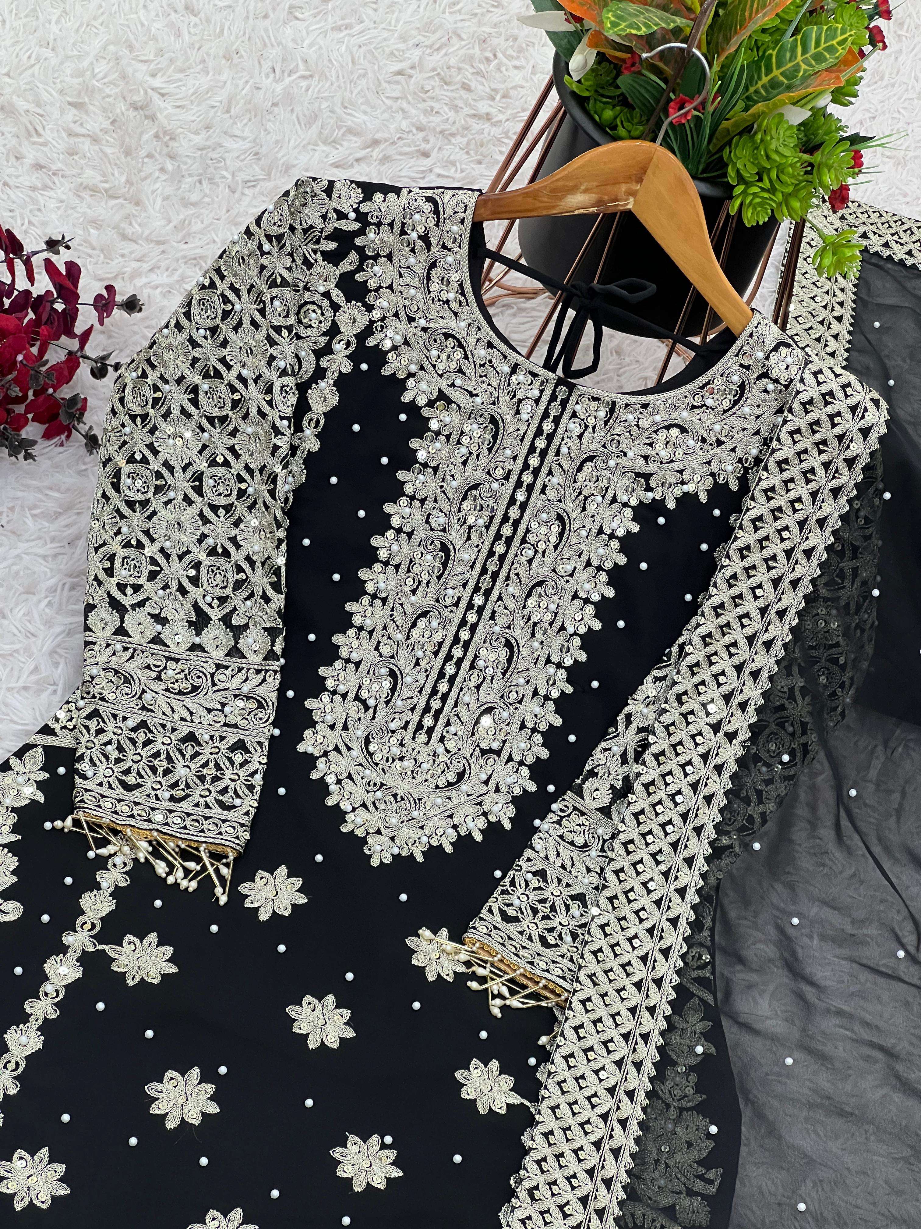 SR 1654 GEORGETTE HEAVY SEQUENCE EMBROIDERY DESIGNER WORK FESTIVE WEAR LADIES SUIT