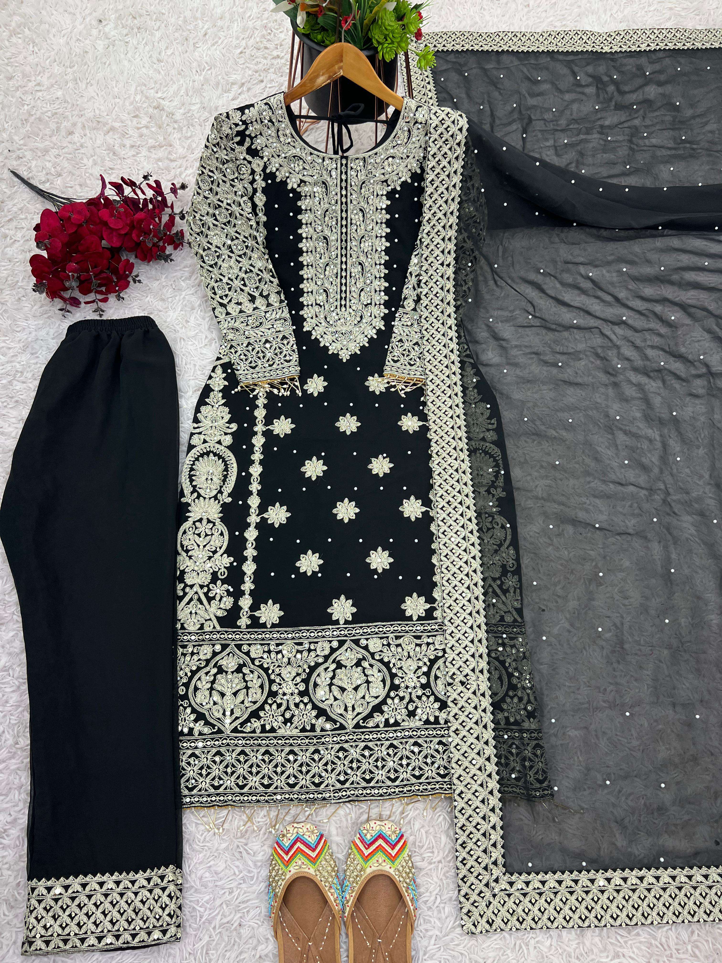 SR 1654 GEORGETTE HEAVY SEQUENCE EMBROIDERY DESIGNER WORK FESTIVE WEAR LADIES SUIT