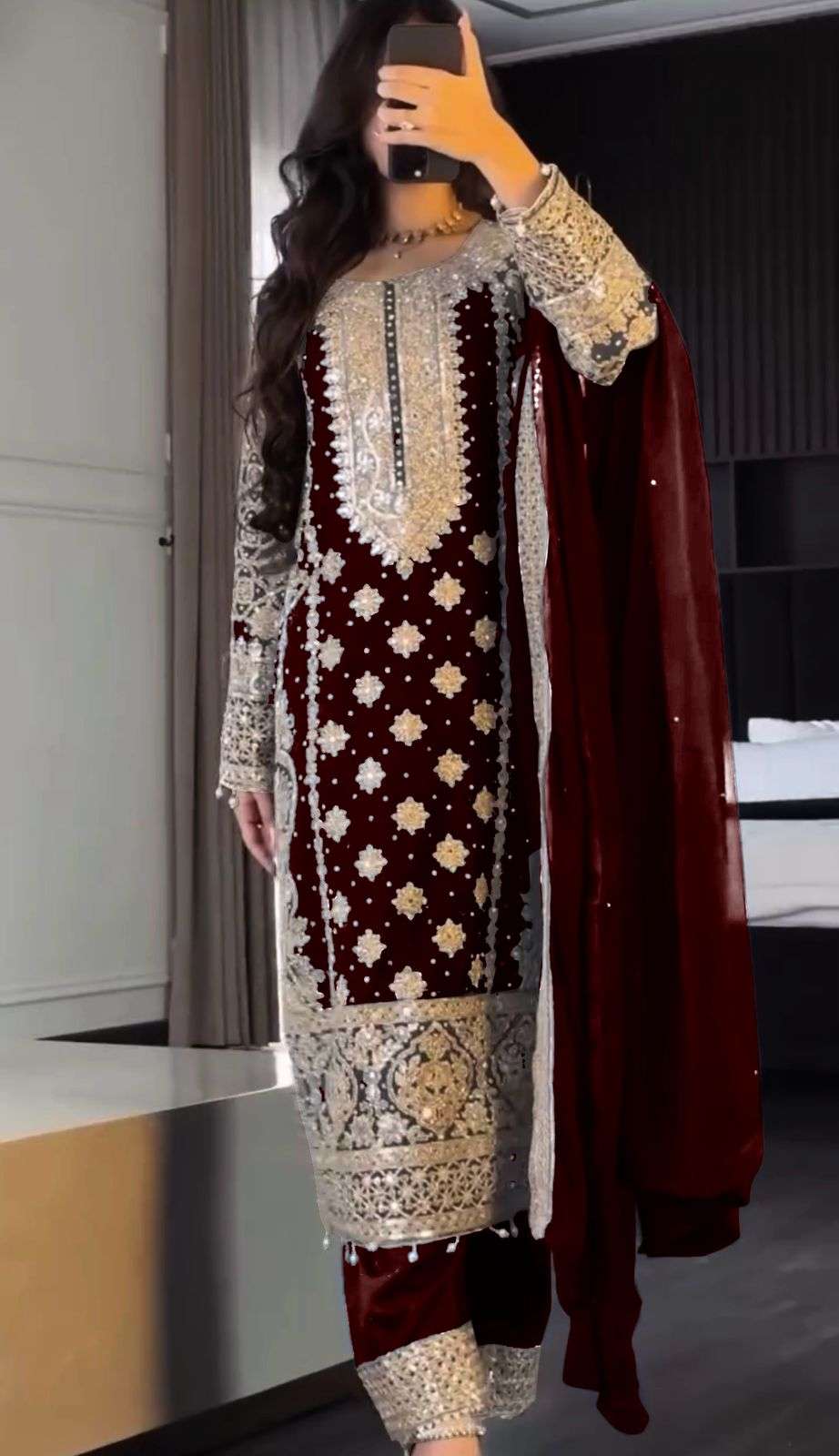 SR 1654 GEORGETTE HEAVY SEQUENCE EMBROIDERY DESIGNER WORK FESTIVE WEAR LADIES SUIT