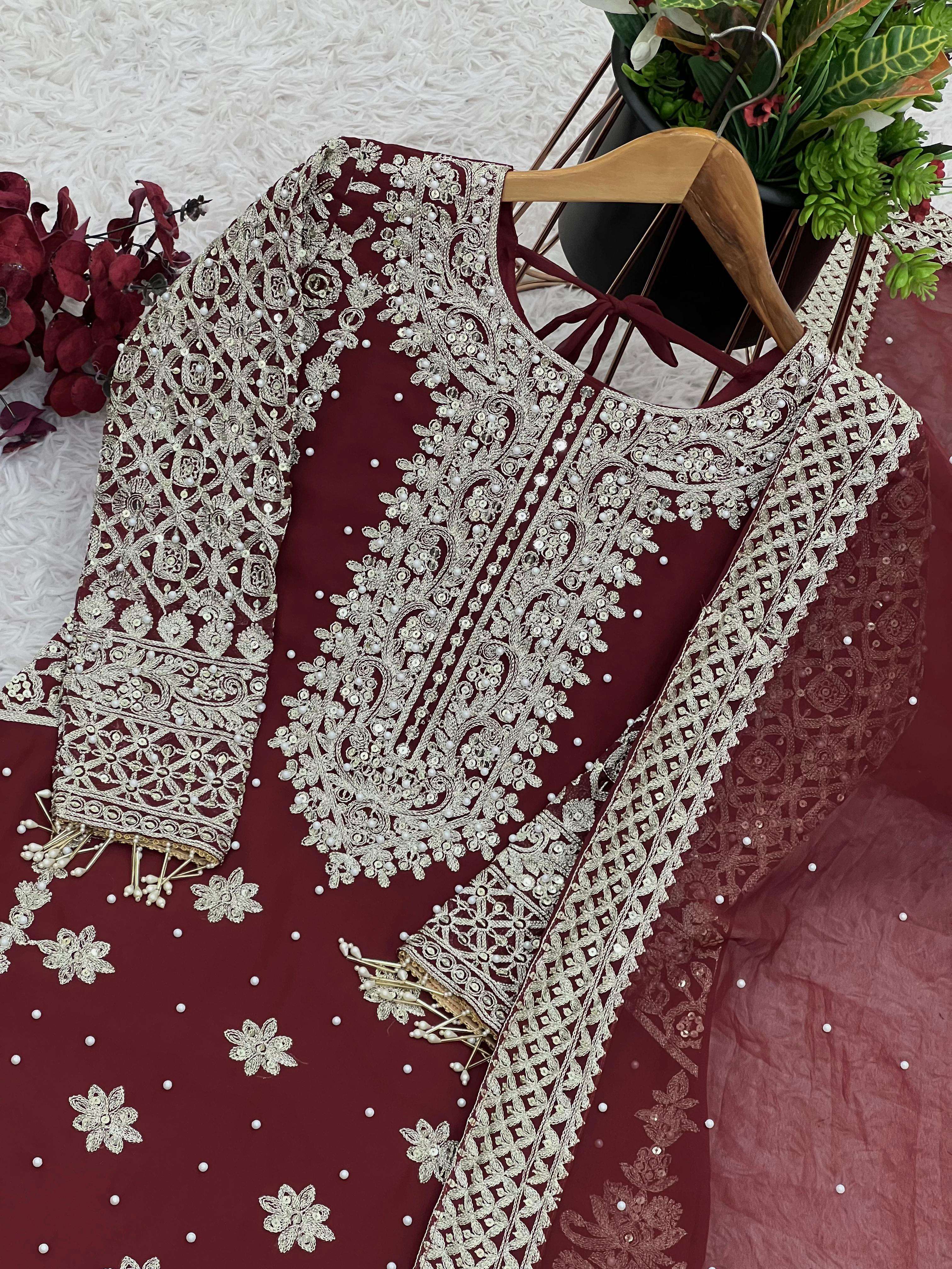 SR 1654 GEORGETTE HEAVY SEQUENCE EMBROIDERY DESIGNER WORK FESTIVE WEAR LADIES SUIT