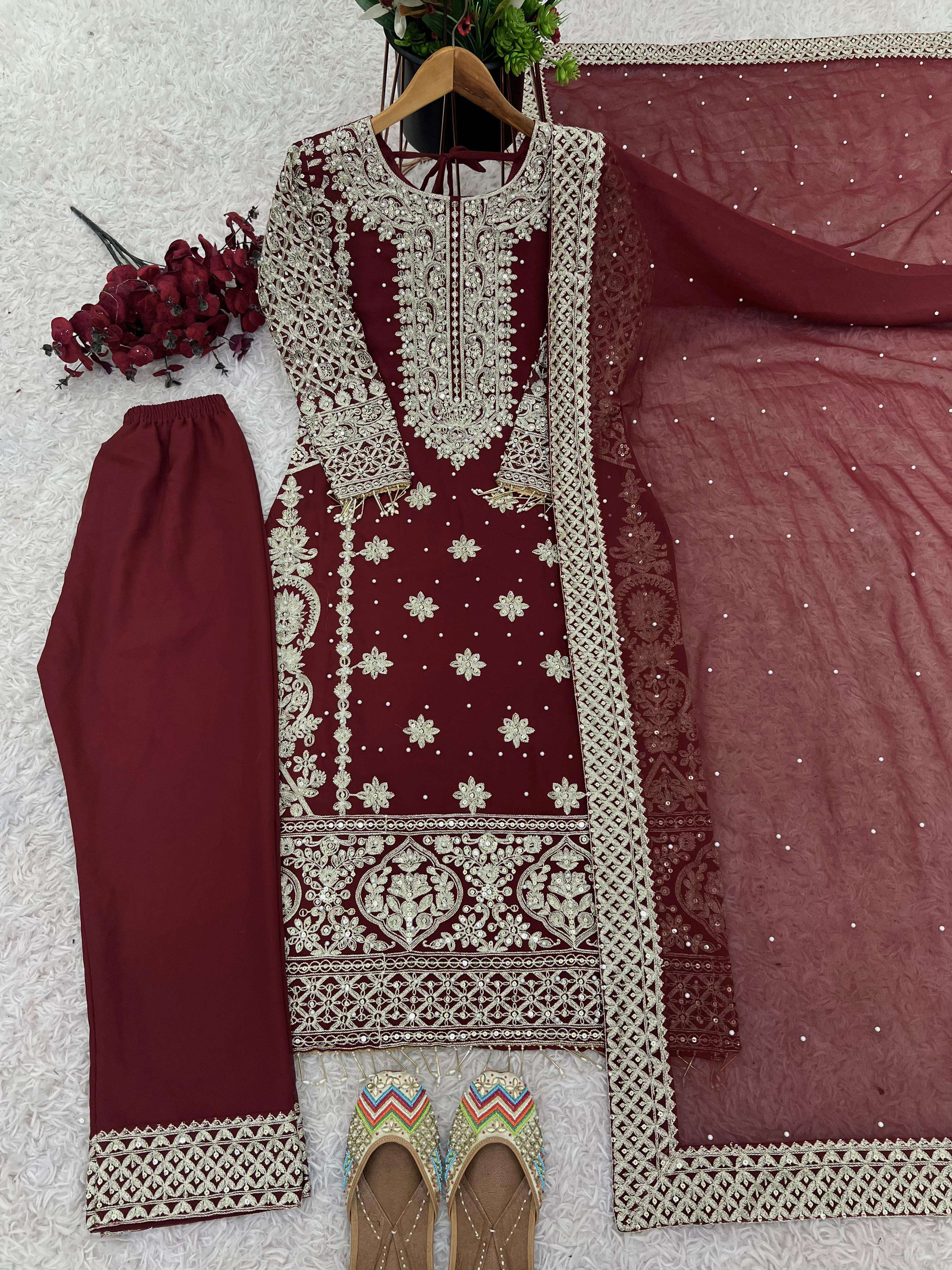 SR 1654 GEORGETTE HEAVY SEQUENCE EMBROIDERY DESIGNER WORK FESTIVE WEAR LADIES SUIT