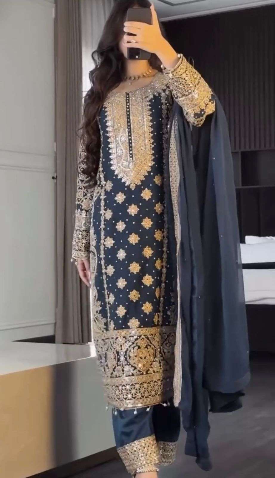 SR 1654 GEORGETTE HEAVY SEQUENCE EMBROIDERY DESIGNER WORK FESTIVE WEAR LADIES SUIT