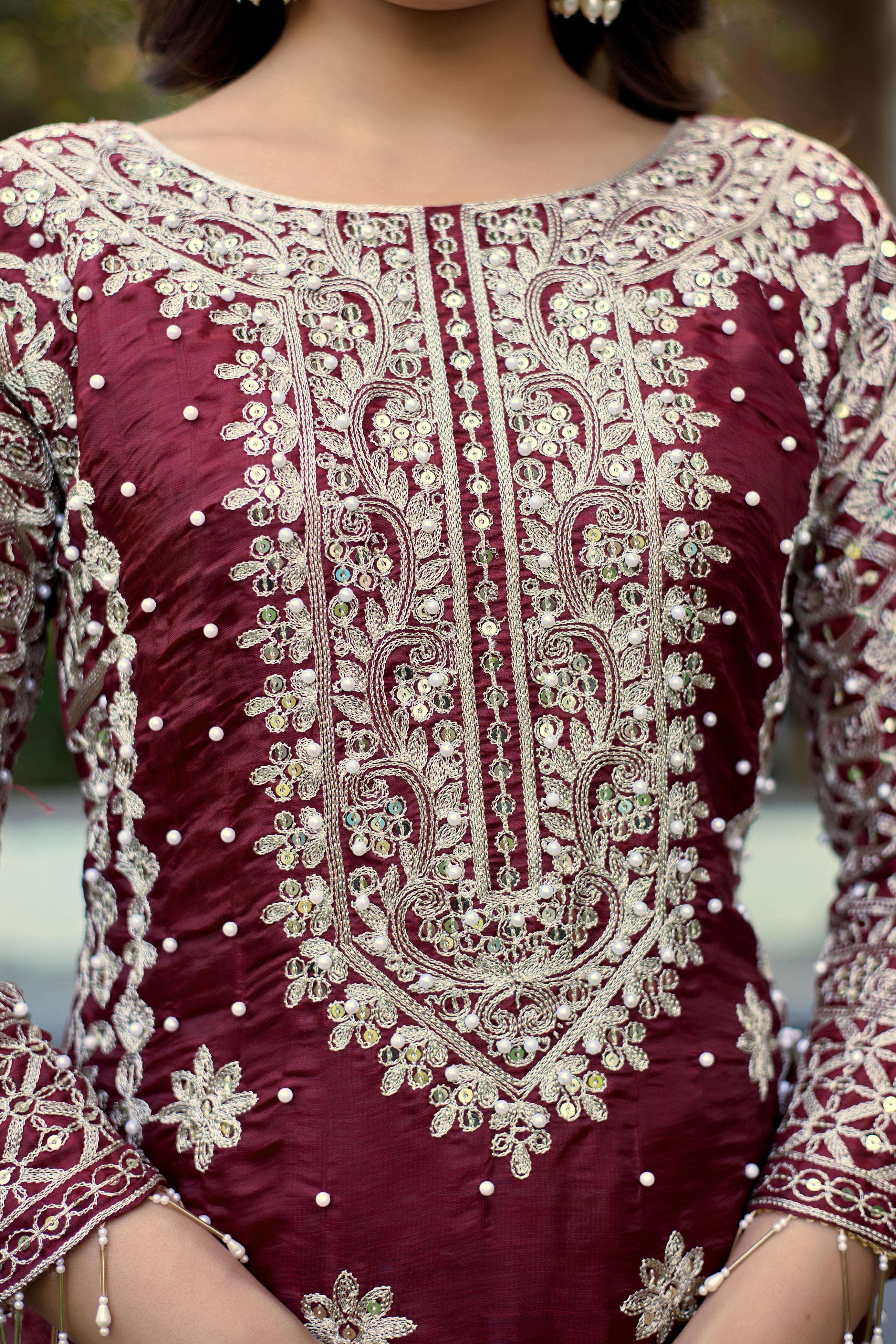 SR 1698 SILK HEAVY SEQUENCE EMBROIDERY DESIGNER FESTIVE WEAR LADIES SUIT