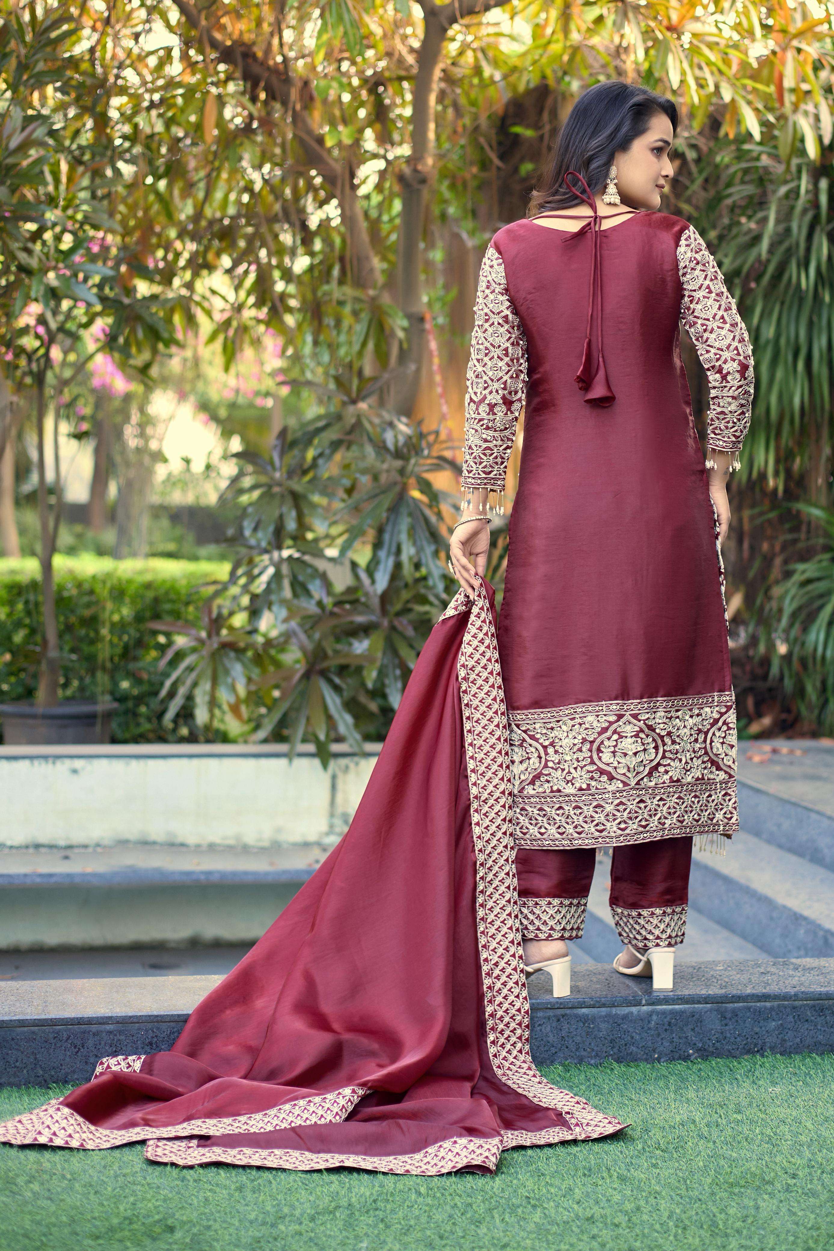 SR 1698 SILK HEAVY SEQUENCE EMBROIDERY DESIGNER FESTIVE WEAR LADIES SUIT