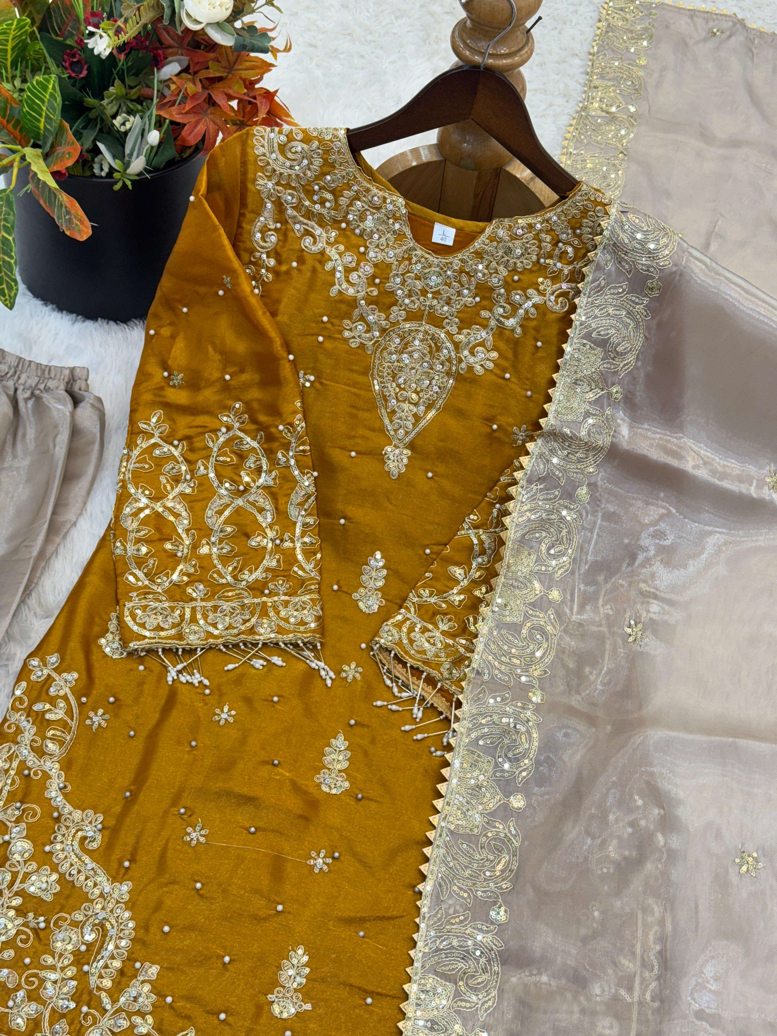 SR 1702 SILK HEAVY BEAUTIFUL EMBROIDERY DESIGNER FESTIVE WEAR LADIES SHARARA SUIT